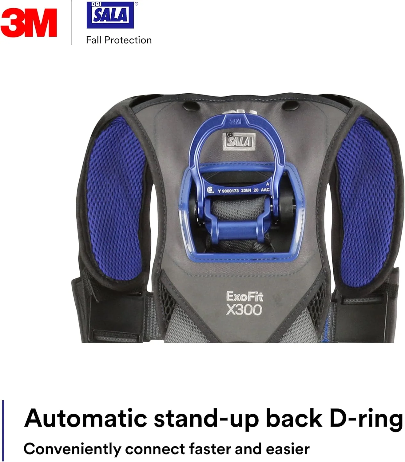 هارنس ایمنی موقعیت یابی جلیقه ای راحت DBI-SALA ExoFit X300 مدل 3M 113058، محافظت در برابر سقوط، OSHA، ANSI، صنعت عمومی، حلقه D آلومینیومی پشتی و باسن، سگک های اتصال سریع خود قفل شونده پا و سینه، 2X