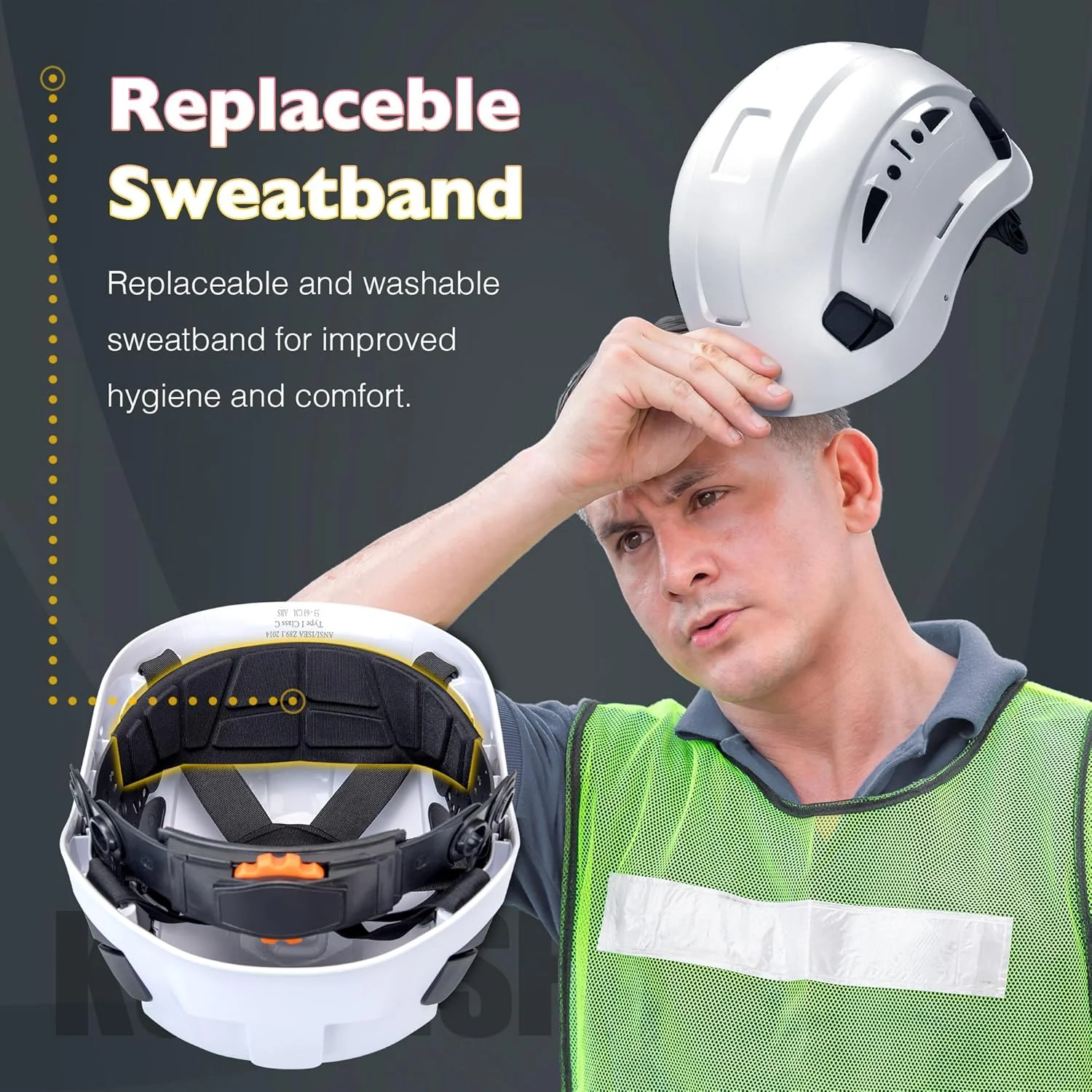 کلاه ایمنی سخت تهویه دار، کلاه کار ABS با سیستم تعلیق 6 نقطه ای قابل تنظیم، دارای گواهینامه ANSI Z89.1 برای ساخت و ساز، صخره نوردی و استفاده صنعتی، سفید