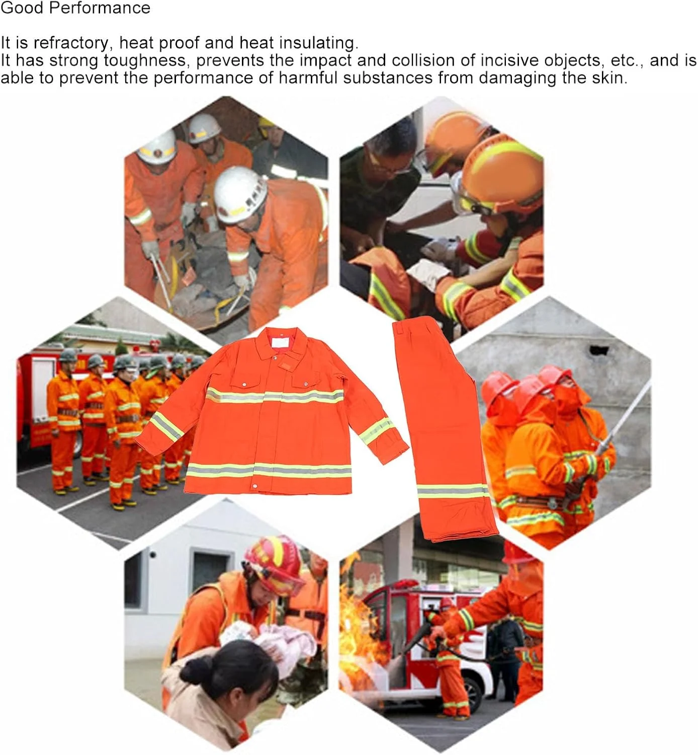 لباس ضد حریق، کلاه ایمنی قابل تنظیم، جلیقه های ایمنی با دید بالا برای مردان، لباس نجات آتش نشان عایق حرارت بازتابنده با ایمنی پیشرفته برای امداد آتش نشانی