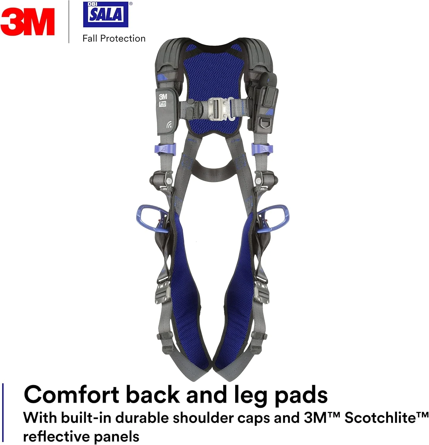 هارنس ایمنی موقعیت یابی جلیقه ای راحت DBI-SALA ExoFit X300 مدل 3M 113058، محافظت در برابر سقوط، OSHA، ANSI، صنعت عمومی، حلقه D آلومینیومی پشتی و باسن، سگک های اتصال سریع خود قفل شونده پا و سینه، 2X