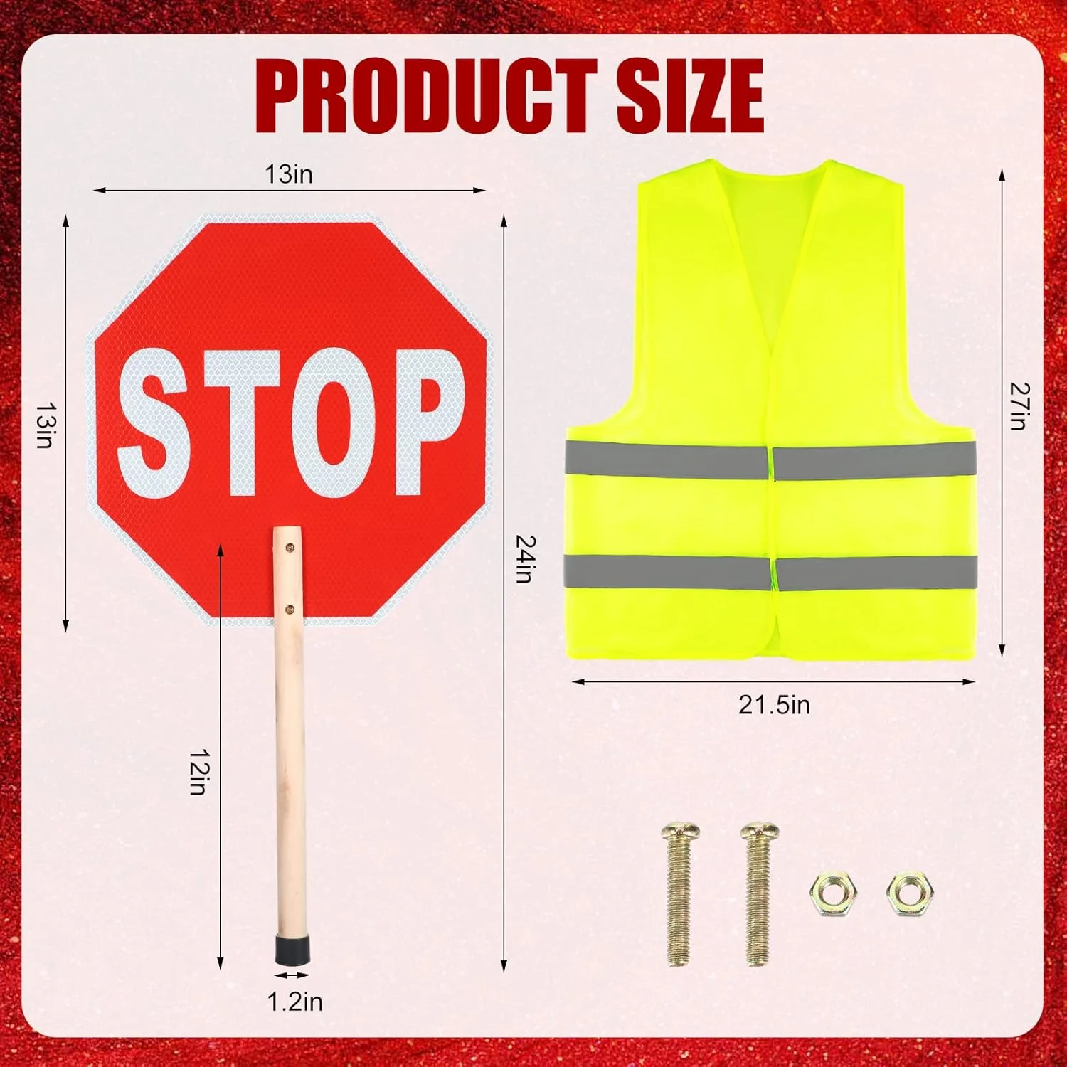 جلیقه ایمنی یاهندا با مجموعه علامت ایست/آهسته، جلیقه بازتابنده، جلیقه دید بالا و علامت ایست دو طرفه نگهبان عبور آلومینیومی ۱۳ اینچی در ۱۳ اینچی با دسته چوبی برای کار ساخت و ساز ترافیک جاده ای جلیقه ایمنی یاهندا با مجموعه علامت ایست/آهسته، جلیقه بازتابنده، جلیقه دید بالا و علامت ایست دو طرفه نگهبان عبور آلومینیومی ۱۳ اینچی در ۱۳ اینچی با دسته چوبی برای کار ساخت و ساز ترافیک جاده ای