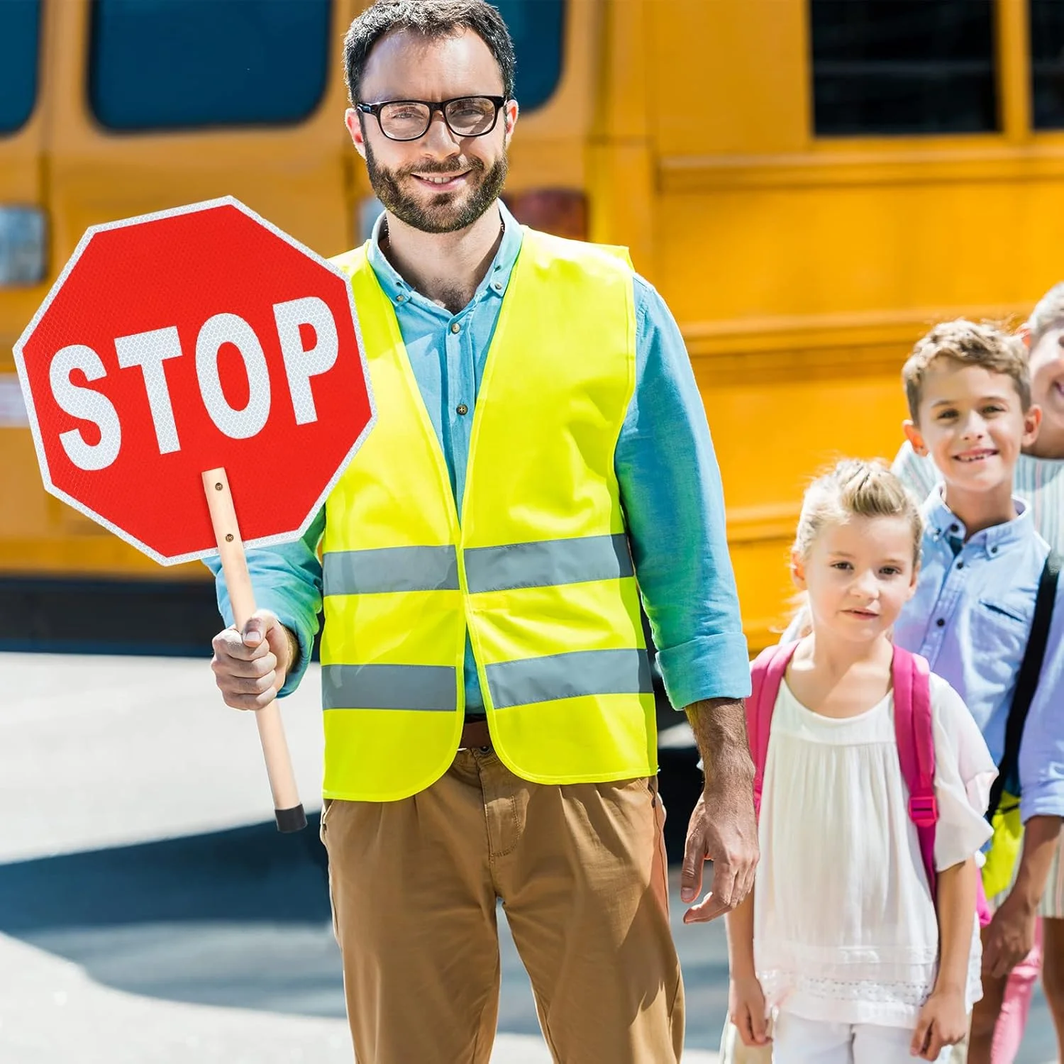 جلیقه ایمنی یاهندا با مجموعه علامت ایست/آهسته، جلیقه بازتابنده، جلیقه دید بالا و علامت ایست دو طرفه نگهبان عبور آلومینیومی ۱۳ اینچی در ۱۳ اینچی با دسته چوبی برای کار ساخت و ساز ترافیک جاده ای جلیقه ایمنی یاهندا با مجموعه علامت ایست/آهسته، جلیقه بازتابنده، جلیقه دید بالا و علامت ایست دو طرفه نگهبان عبور آلومینیومی ۱۳ اینچی در ۱۳ اینچی با دسته چوبی برای کار ساخت و ساز ترافیک جاده ای