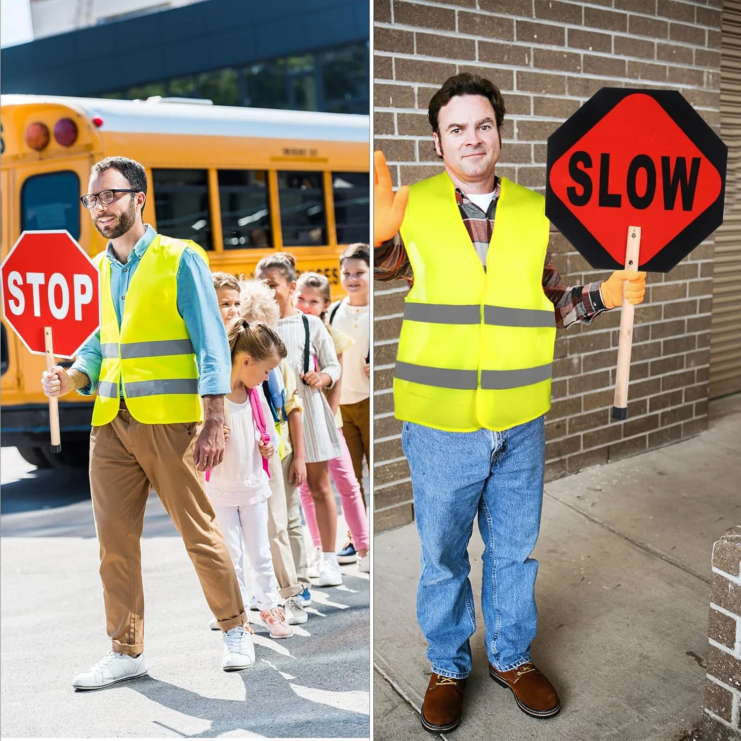 جلیقه ایمنی یاهندا با مجموعه علامت ایست/آهسته، جلیقه بازتابنده، جلیقه دید بالا و علامت ایست دو طرفه نگهبان عبور آلومینیومی ۱۳ اینچی در ۱۳ اینچی با دسته چوبی برای کار ساخت و ساز ترافیک جاده ای جلیقه ایمنی یاهندا با مجموعه علامت ایست/آهسته، جلیقه بازتابنده، جلیقه دید بالا و علامت ایست دو طرفه نگهبان عبور آلومینیومی ۱۳ اینچی در ۱۳ اینچی با دسته چوبی برای کار ساخت و ساز ترافیک جاده ای