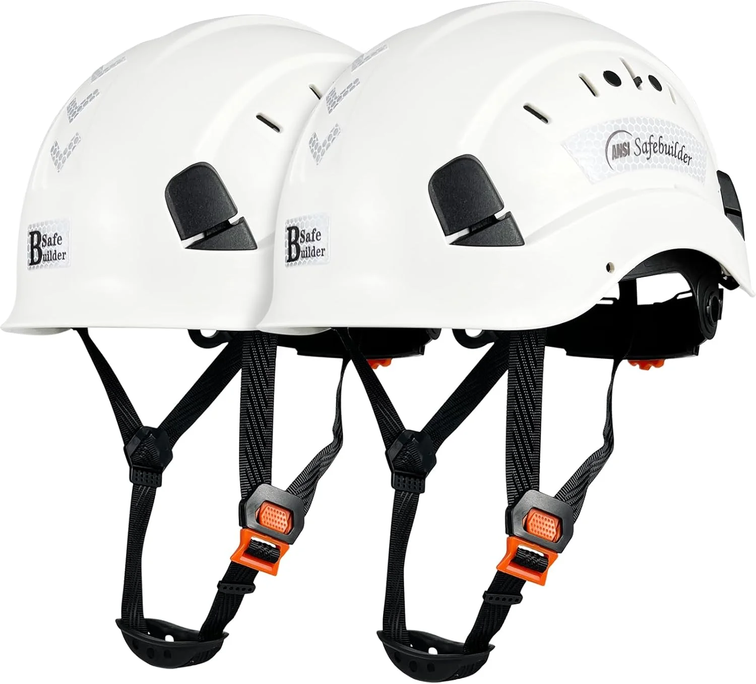 کلاه ایمنی ساختمانی SAFEBUILDER، مدل تهویه دار با شکاف، به همراه سیستم تعلیق 6 نقطه ای و قابلیت تنظیم اندازه، استاندارد ANSI Z89.1-14، بسته 2 عددی