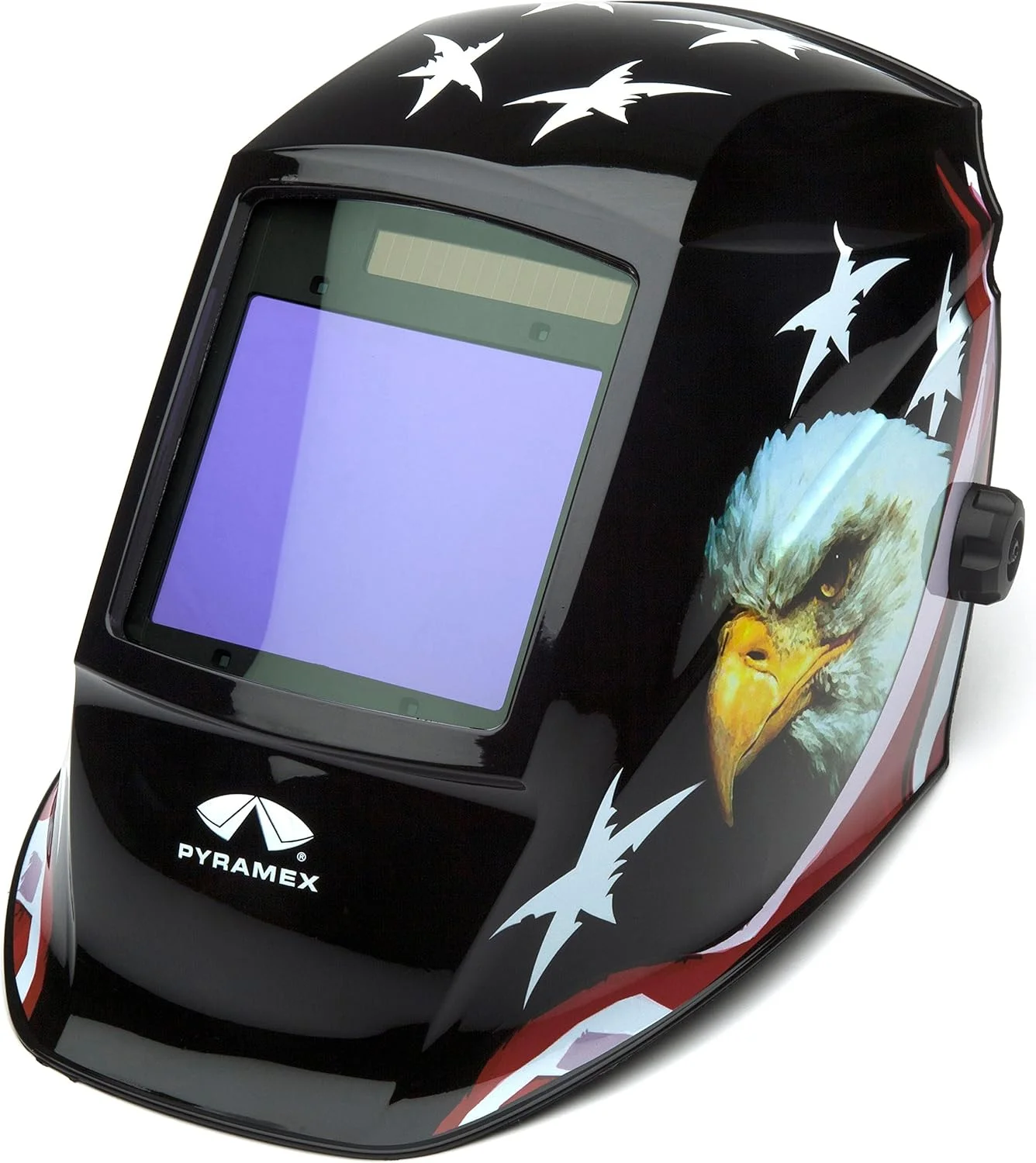 کلاه ایمنی جوشکاری با قابلیت تیره شوندگی خودکار پیرامکس مدل WHAM3030AE طرح عقاب آمریکایی