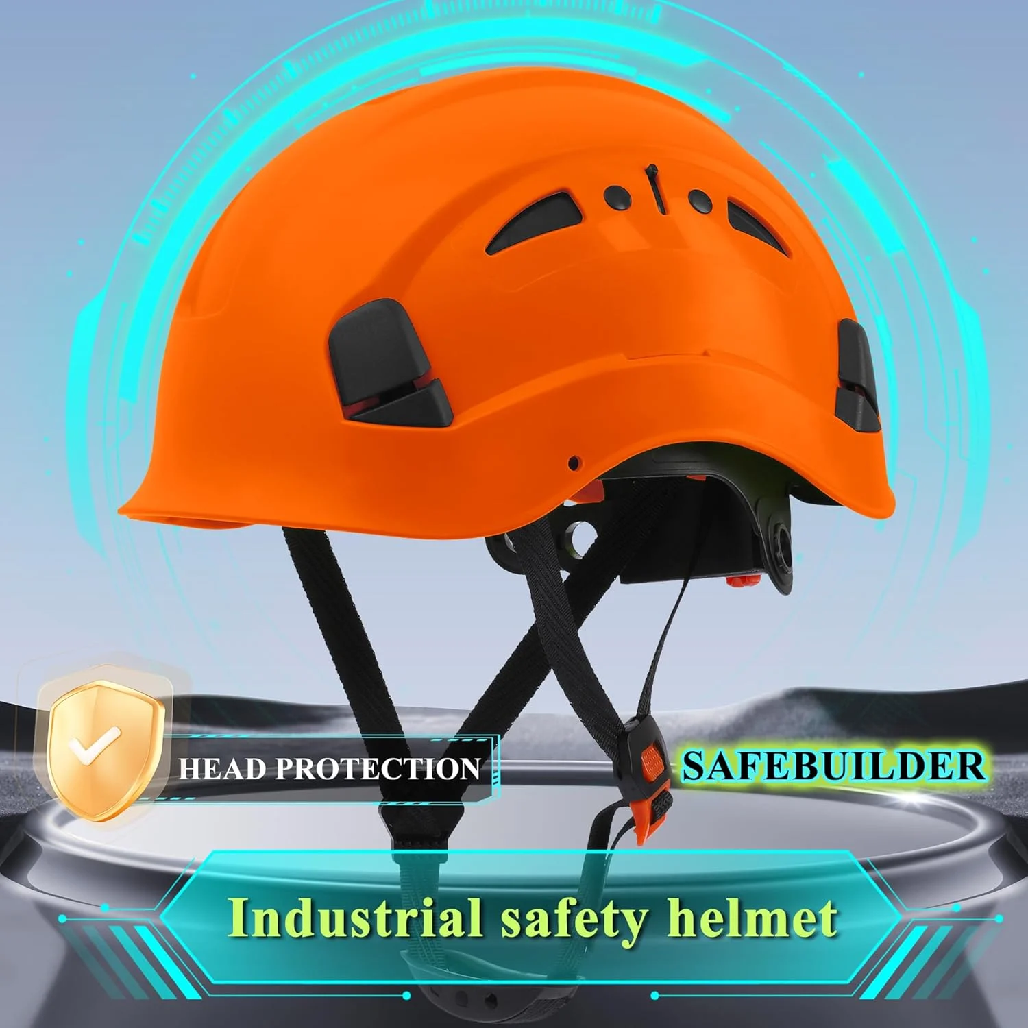 کلاه ایمنی سوراخ دار W&H از جنس ABS با سیستم تعلیق 6 نقطه ای به همراه جلیقه شبرنگ، دارای گواهینامه ANSI/ISEA Z89.1 برای ایمنی در ساخت و ساز