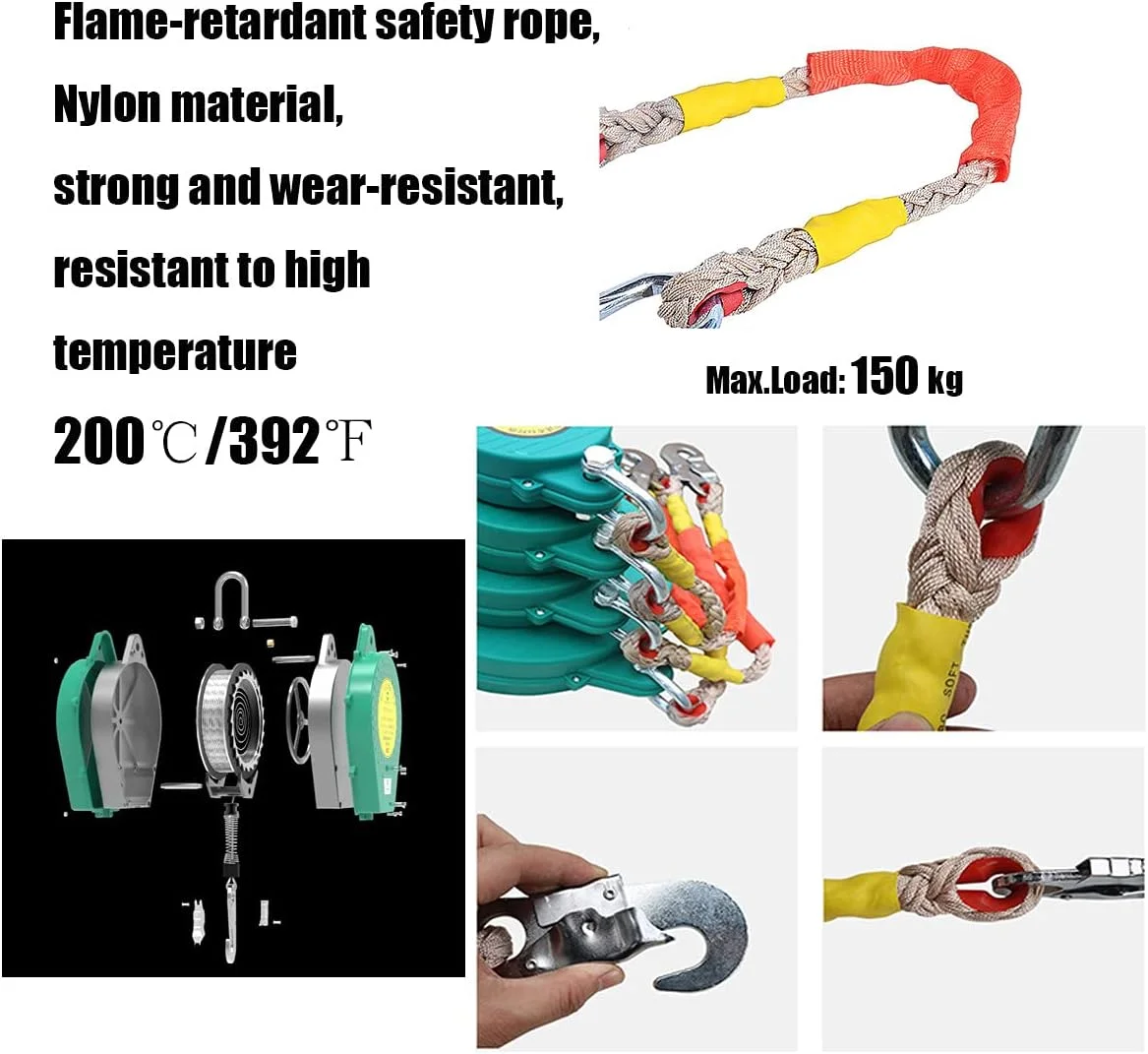 طناب نجات جمع شونده خودکار GIKHFSA، ترمز سقوط، تحمل وزن 150 کیلوگرم، 20 متر، با گیره قفل کارابین فولادی، مناسب برای سقف کاری، کار در ارتفاع، محافظت شخصی در برابر سقوط