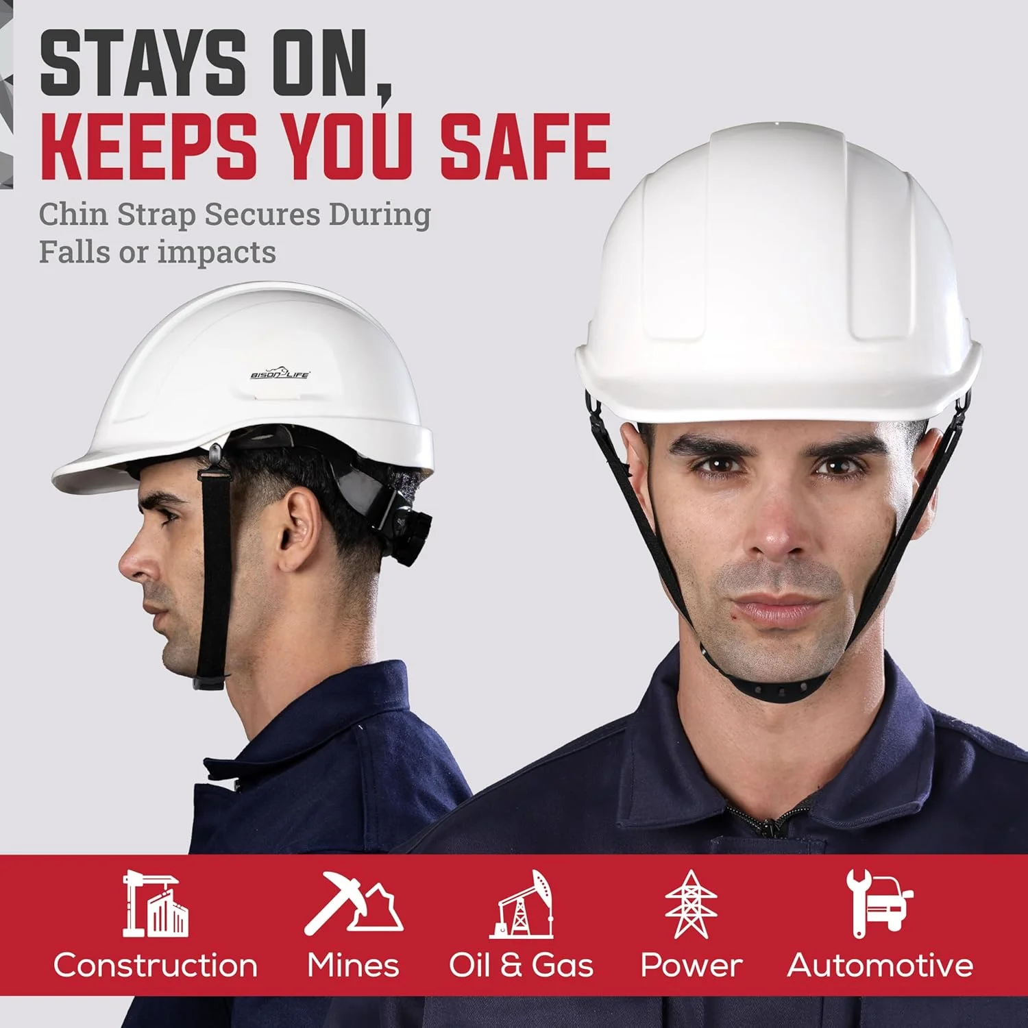 کلاه ایمنی ABS Bison Life TorShell – کلاه سخت با مهار نایلونی و تنظیم جغجغه ای، محافظت سبک وزن از سر برای ساخت و ساز، معدن و نگهداری