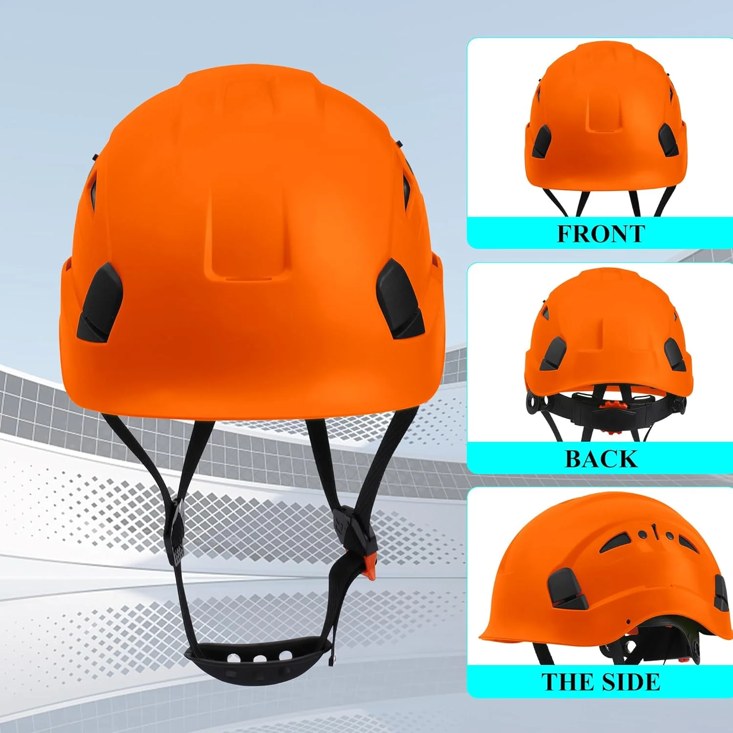 کلاه ایمنی سوراخ دار W&H از جنس ABS با سیستم تعلیق 6 نقطه ای به همراه جلیقه شبرنگ، دارای گواهینامه ANSI/ISEA Z89.1 برای ایمنی در ساخت و ساز