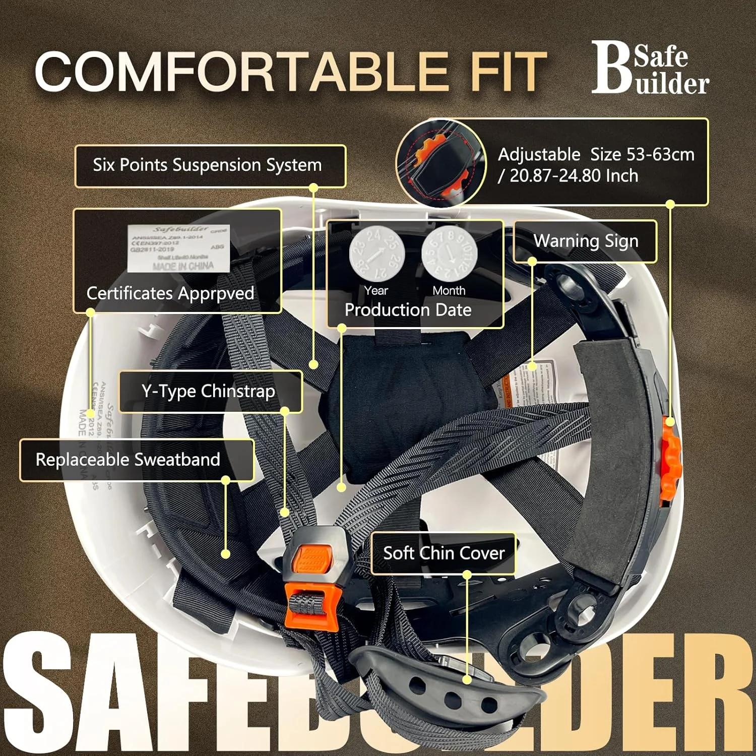 کلاه ایمنی ساختمانی SAFEBUILDER، مدل تهویه دار با شکاف، به همراه سیستم تعلیق 6 نقطه ای و قابلیت تنظیم اندازه، استاندارد ANSI Z89.1-14، بسته 2 عددی کلاه ایمنی ساختمانی SAFEBUILDER، مدل تهویه دار با شکاف، به همراه سیستم تعلیق 6 نقطه ای و قابلیت تنظیم اندازه، استاندارد ANSI Z89.1-14، بسته 2 عددی