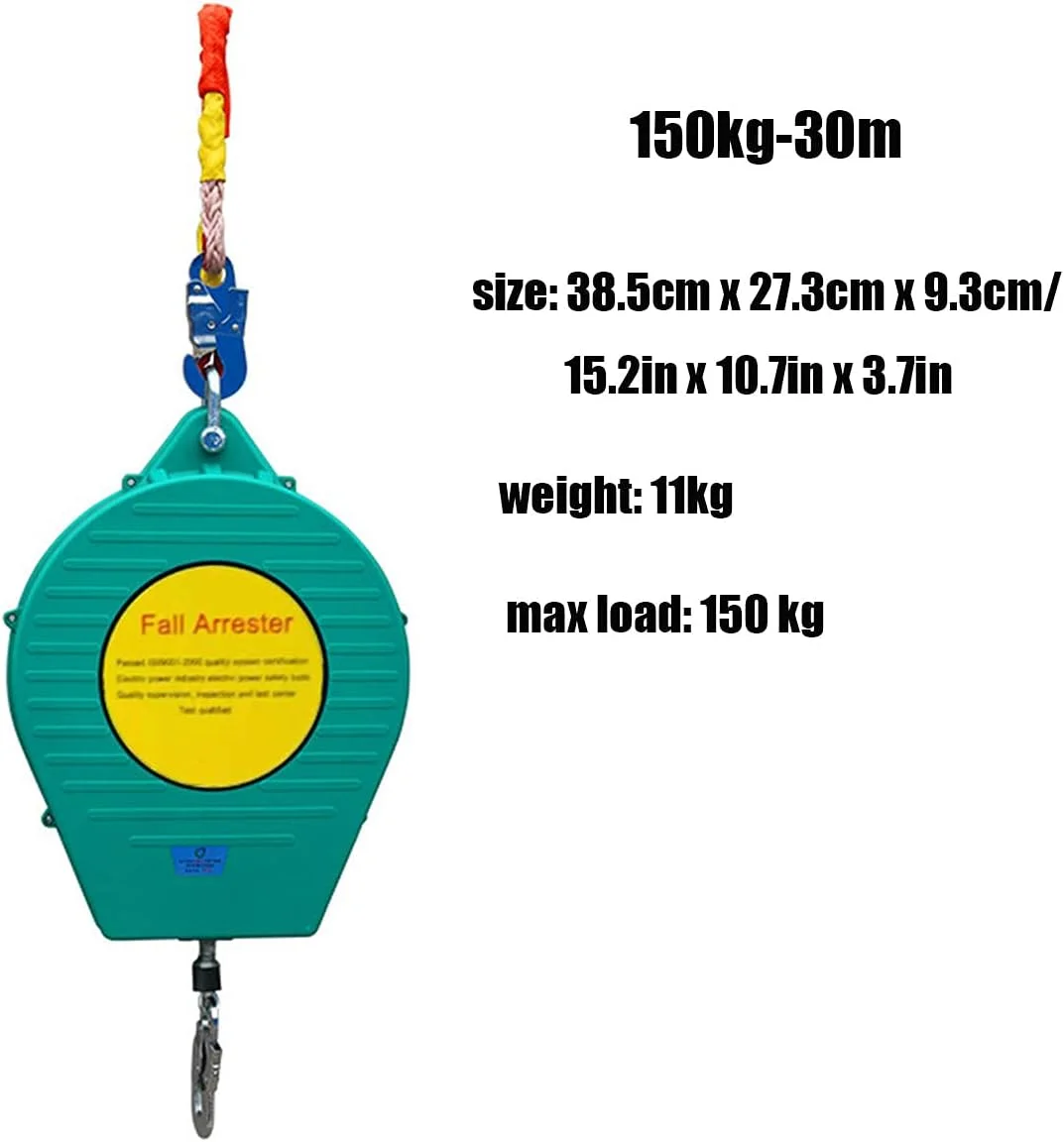 طناب نجات جمع شونده GIKHFSA، ترمز سقوط، تحمل وزن 150 کیلوگرم، 30 متر، با گیره کارابین فولادی، مناسب برای سقف کاری، کار در ارتفاع، محافظت شخصی در برابر سقوط