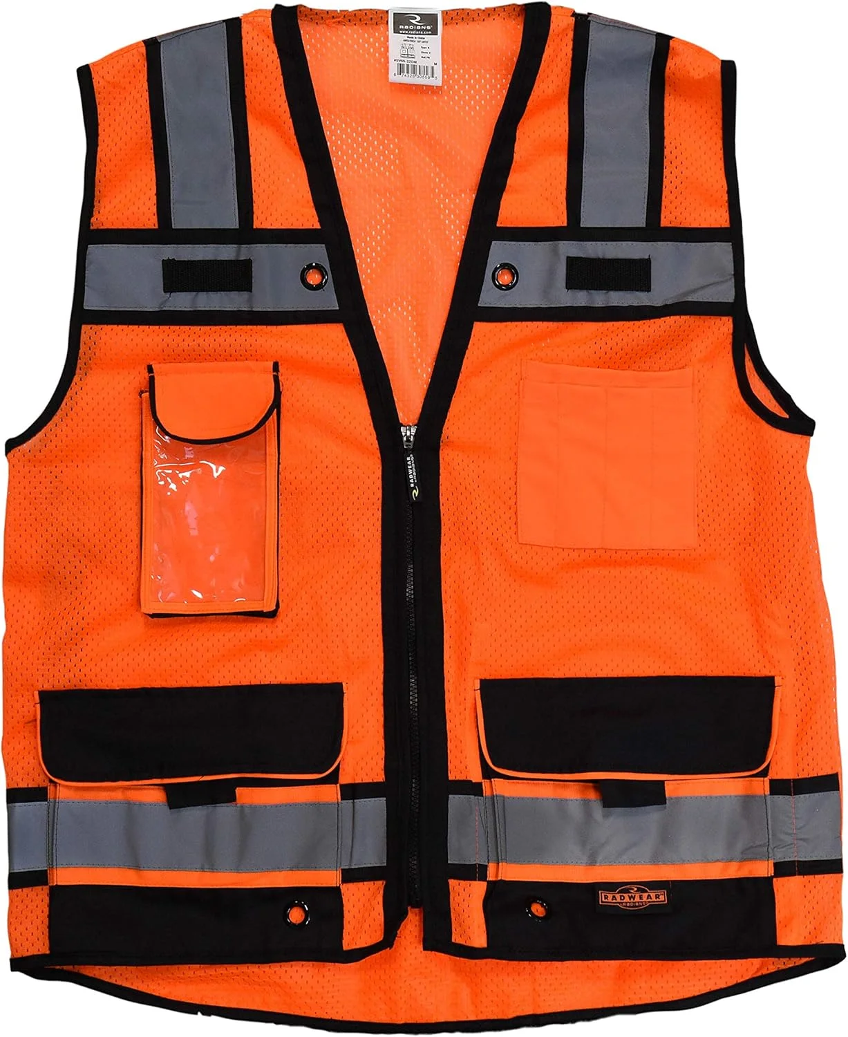 جلیقه ایمنی نقشه برداری سنگین رادیانس مدل SV65 با زیپ، جیب بزرگ نقشه، سبز فسفری یا نارنجی فسفری