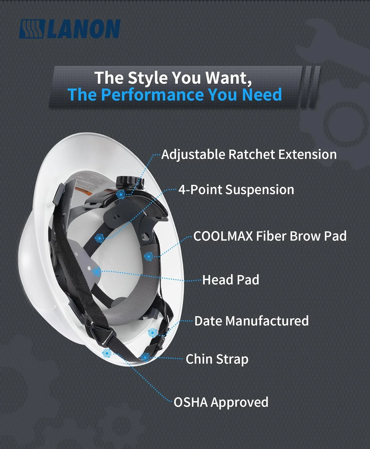 کلاه ایمنی لانون لبه دار، تایید شده برای کار ساختمانی توسط OSHA، کلاه ایمنی HDPE با سیستم تعلیق храповика قابل تنظیم 4 نقطه، کلاس E، G & C کلاه ایمنی لانون لبه دار، تایید شده برای کار ساختمانی توسط OSHA، کلاه ایمنی HDPE با سیستم تعلیق храповика قابل تنظیم 4 نقطه، کلاس E، G & C