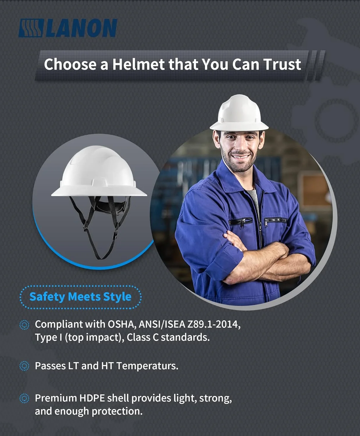 کلاه ایمنی لانون لبه دار، تایید شده برای کار ساختمانی توسط OSHA، کلاه ایمنی HDPE با سیستم تعلیق храповика قابل تنظیم 4 نقطه، کلاس E، G & C کلاه ایمنی لانون لبه دار، تایید شده برای کار ساختمانی توسط OSHA، کلاه ایمنی HDPE با سیستم تعلیق храповика قابل تنظیم 4 نقطه، کلاس E، G & C