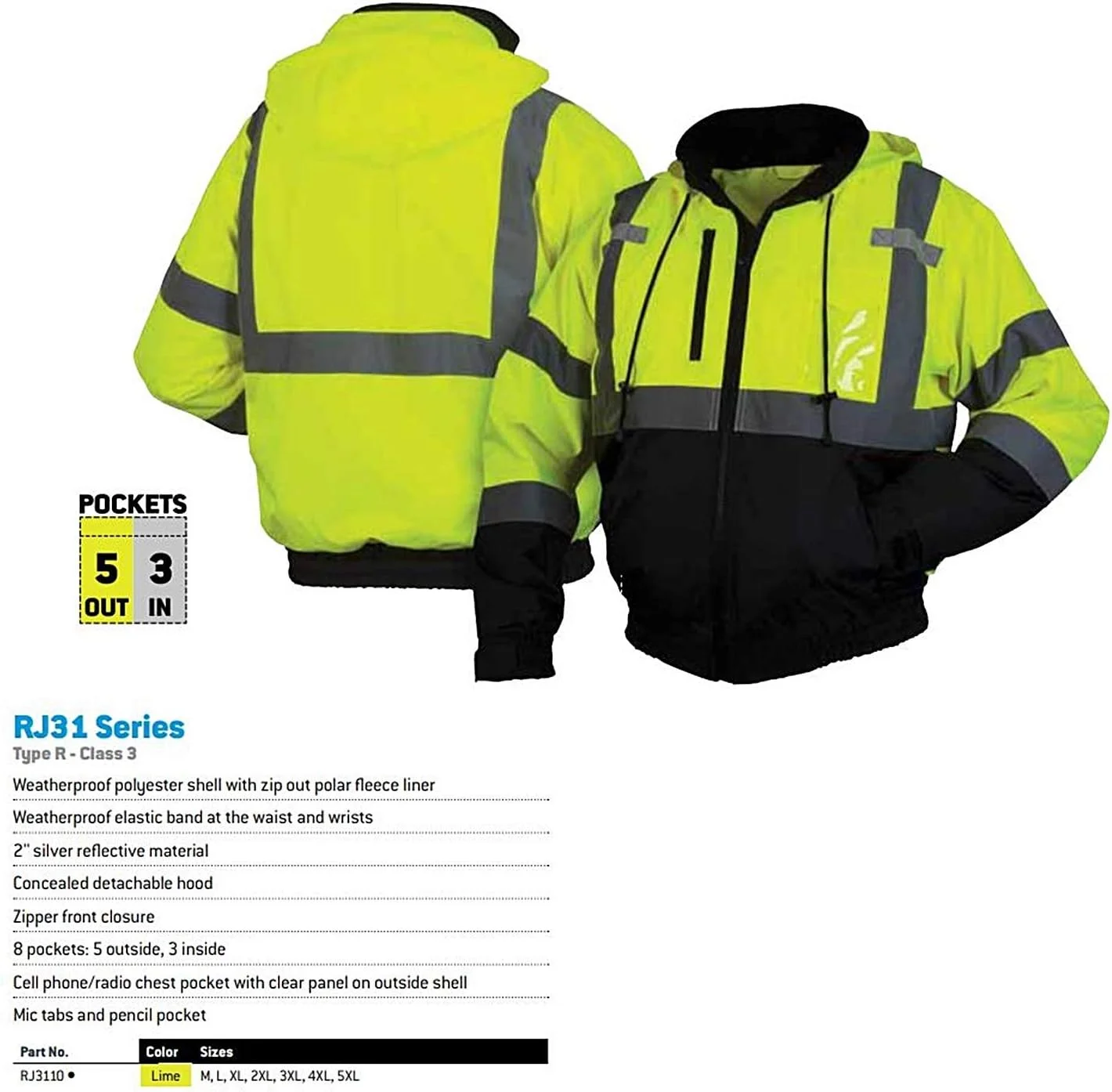 کاپشن ایمنی ضد آب پلار بومبر کلاس 3 سری Pyramex RJ31