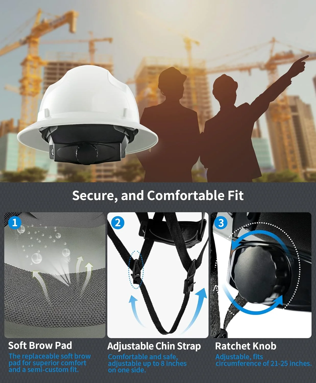 کلاه ایمنی لانون لبه دار، تایید شده برای کار ساختمانی توسط OSHA، کلاه ایمنی HDPE با سیستم تعلیق храповика قابل تنظیم 4 نقطه، کلاس E، G & C کلاه ایمنی لانون لبه دار، تایید شده برای کار ساختمانی توسط OSHA، کلاه ایمنی HDPE با سیستم تعلیق храповика قابل تنظیم 4 نقطه، کلاس E، G & C