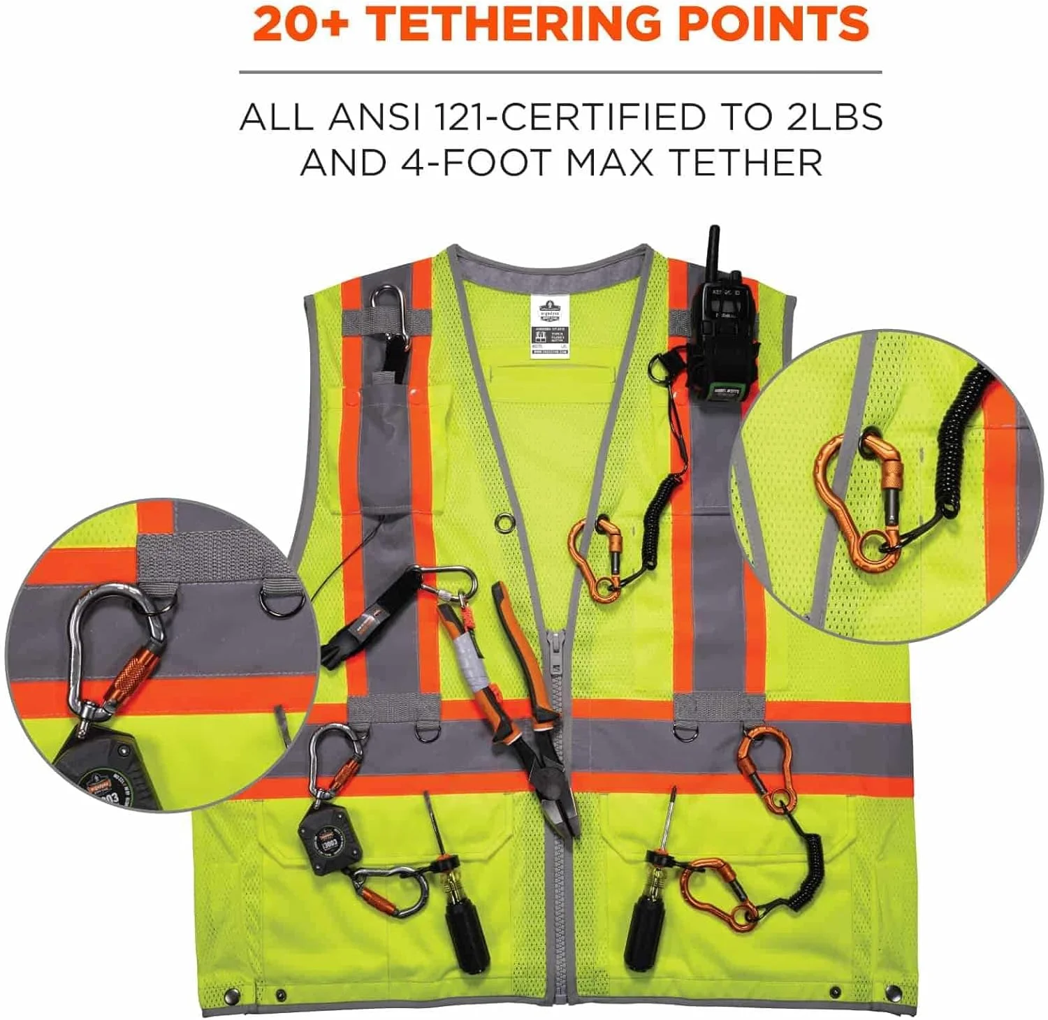 جلیقه ایمنی ابزارآلات دید بالا Ergodyne GloWear 8231TV - نوع R، کلاس 2، دارای گواهینامه دوگانه