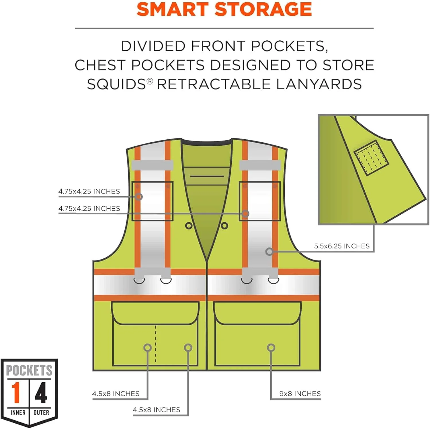 جلیقه ایمنی ابزارآلات دید بالا Ergodyne GloWear 8231TV - نوع R، کلاس 2، دارای گواهینامه دوگانه