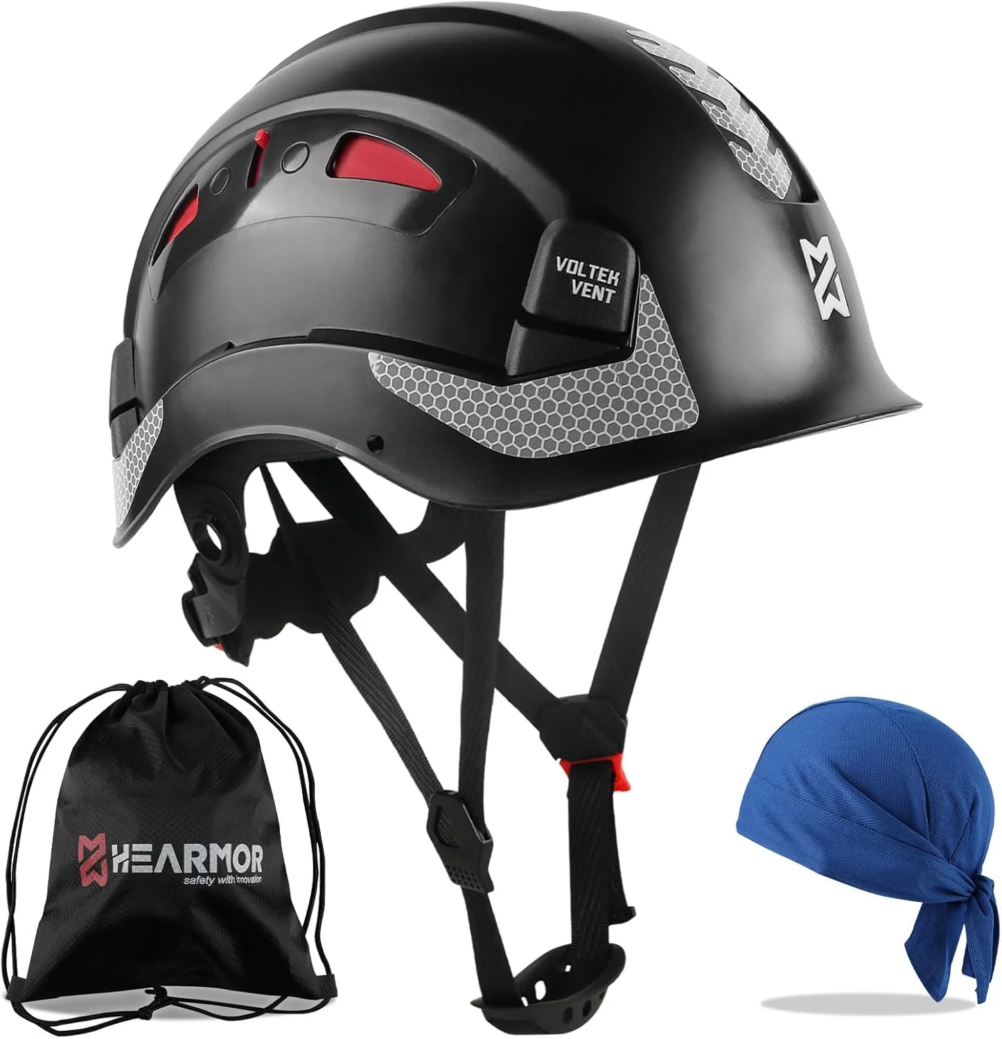 کلاه ایمنی ساختمانی HEARMOR، کلاه ایمنی ABS قابل تنظیم دارای گواهینامه EN397 با سیستم храповик 6 نقطه ای، شامل آستر خنک کننده و کیف حمل - مناسب برای همه محیط های کاری