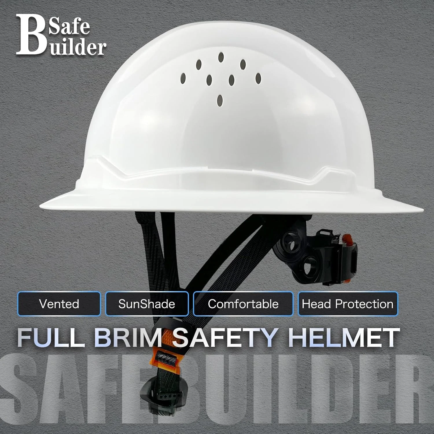 کلاه ایمنی لبه دار ساختمانی SAFEBUILDER SBD-G1، کلاه ایمنی HDPE تهویه دار، مورد تایید OSHA، محافظ سر کار صنعتی ضد آفتاب برای مردان، دارای گواهینامه ANSI/ISEA Z89.1