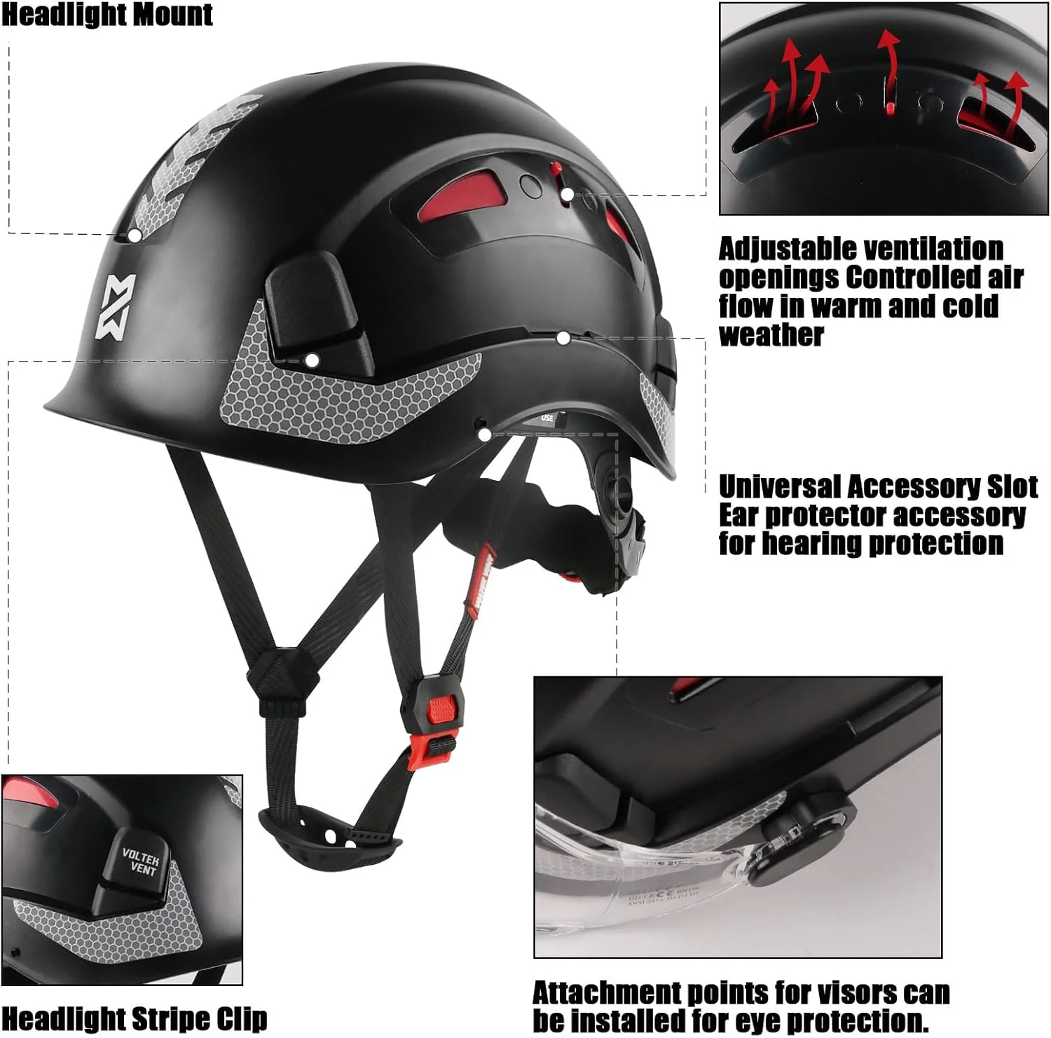 کلاه ایمنی ساختمانی HEARMOR، کلاه ایمنی ABS قابل تنظیم دارای گواهینامه EN397 با سیستم храповик 6 نقطه ای، شامل آستر خنک کننده و کیف حمل - مناسب برای همه محیط های کاری