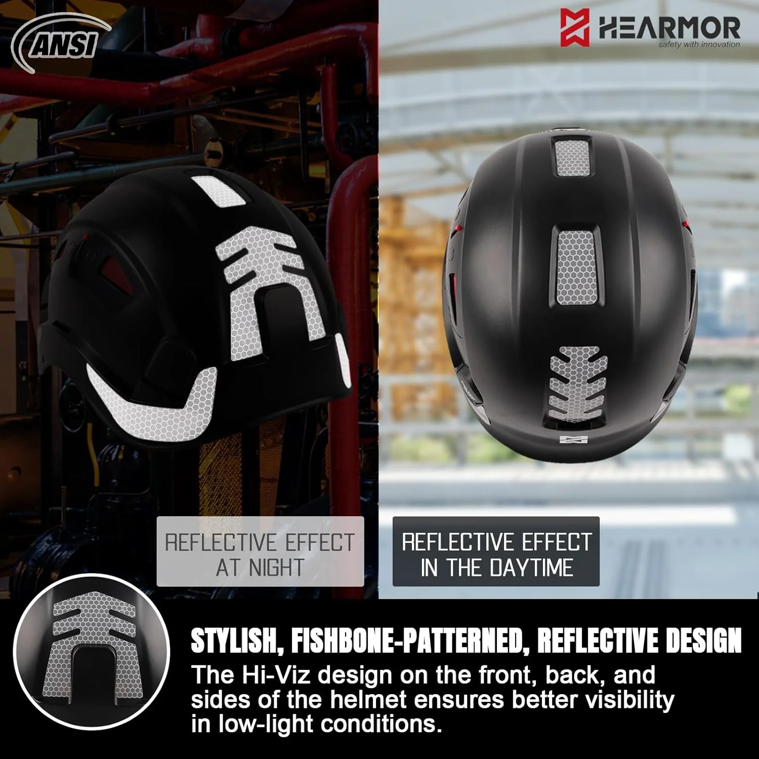 کلاه ایمنی ساختمانی HEARMOR، کلاه ایمنی ABS قابل تنظیم دارای گواهینامه EN397 با سیستم храповик 6 نقطه ای، شامل آستر خنک کننده و کیف حمل - مناسب برای همه محیط های کاری