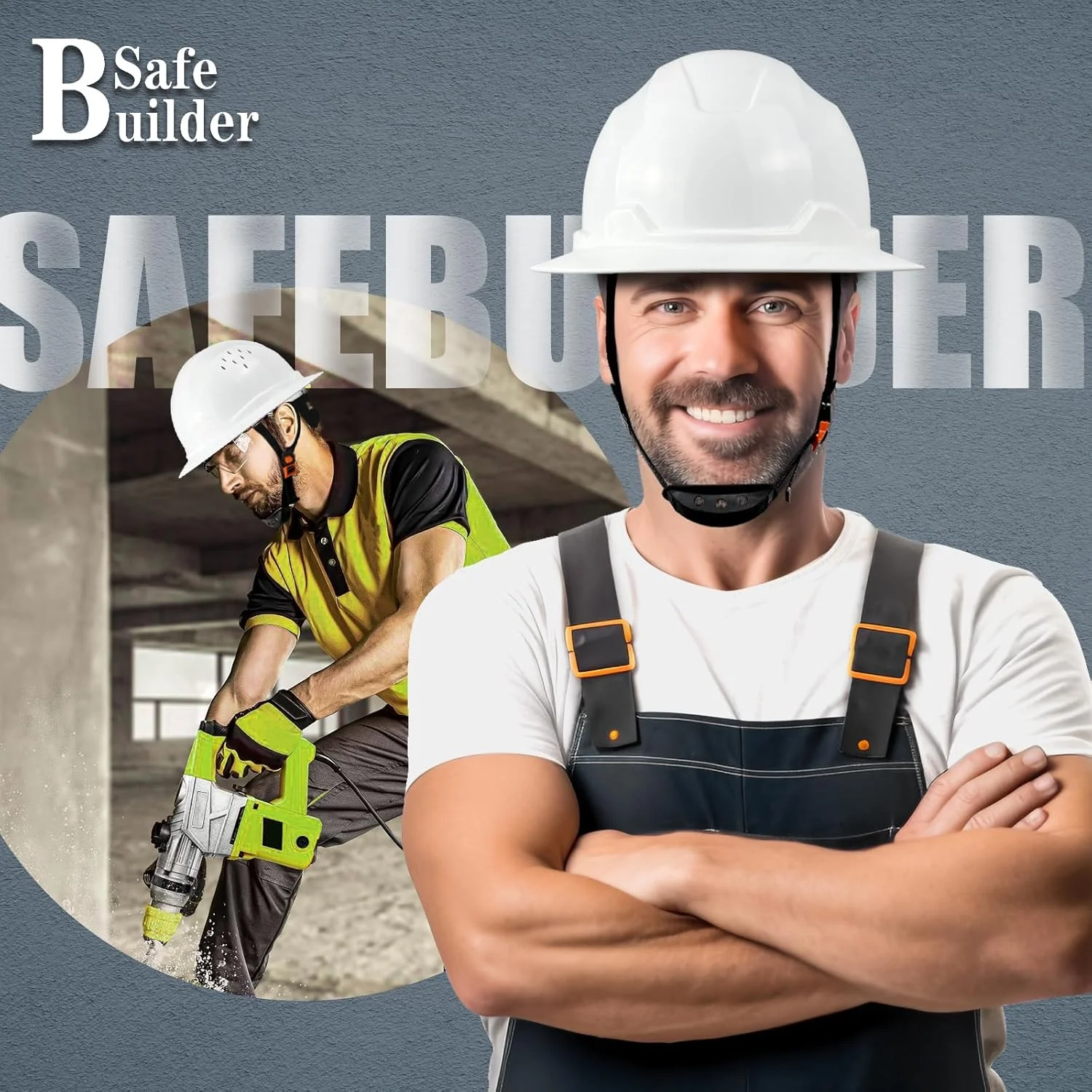 کلاه ایمنی لبه دار ساختمانی SAFEBUILDER SBD-G1، کلاه ایمنی HDPE تهویه دار، مورد تایید OSHA، محافظ سر کار صنعتی ضد آفتاب برای مردان، دارای گواهینامه ANSI/ISEA Z89.1