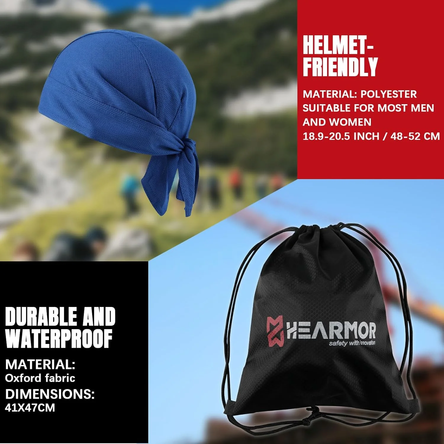 کلاه ایمنی ساختمانی HEARMOR، کلاه ایمنی ABS قابل تنظیم دارای گواهینامه EN397 با سیستم храповик 6 نقطه ای، شامل آستر خنک کننده و کیف حمل - مناسب برای همه محیط های کاری