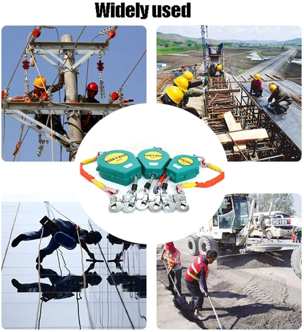 طناب نجات جمع شونده SJHDKLW، ترمز سقوط با قلاب فولادی و اتصال دهنده فولاد آلیاژی، تجهیزات حفاظت فردی (7 متر)