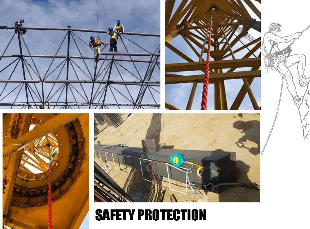 طناب نجات جمع شونده SJHDKLW، ترمز سقوط با قلاب فولادی و اتصال دهنده فولاد آلیاژی، تجهیزات حفاظت فردی (7 متر)