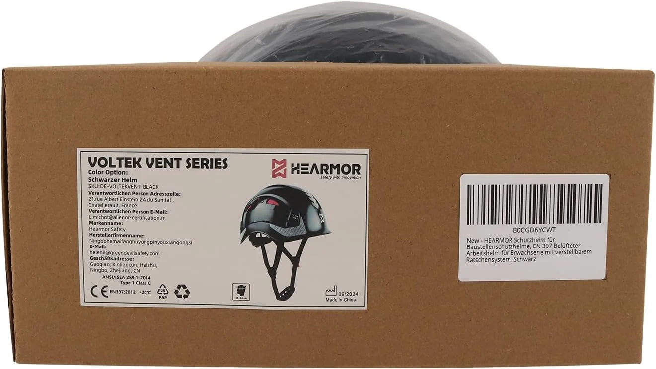 کلاه ایمنی ساختمانی HEARMOR، کلاه ایمنی ABS قابل تنظیم دارای گواهینامه EN397 با سیستم храповик 6 نقطه ای، شامل آستر خنک کننده و کیف حمل - مناسب برای همه محیط های کاری