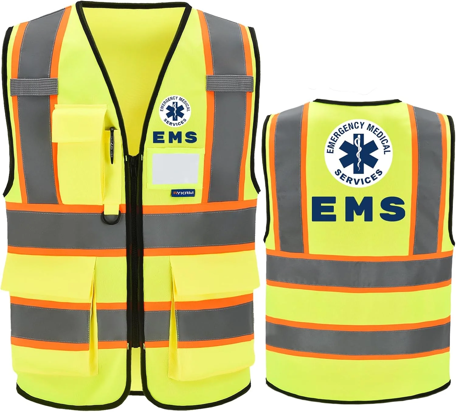 AYKRM Security Vest for Men Women 7 Pockets High Visibility Reflective Safety Vest Front Zipper Meets ANSI/ISEA AYKRM Security Vest for Men Women 7 Pockets High Visibility Reflective Safety Vest Front Zipper Meets ANSI/ISEA