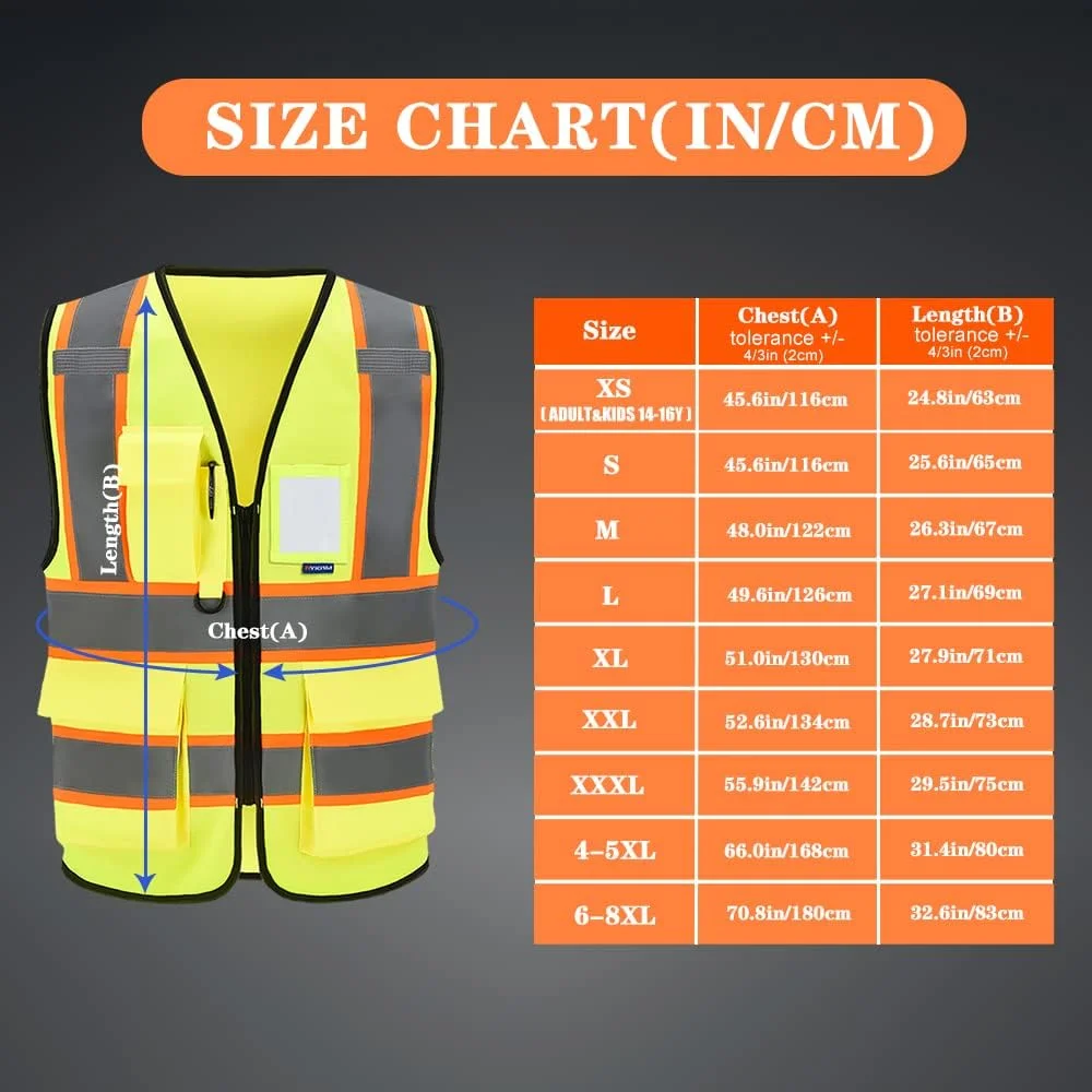 AYKRM Security Vest for Men Women 7 Pockets High Visibility Reflective Safety Vest Front Zipper Meets ANSI/ISEA