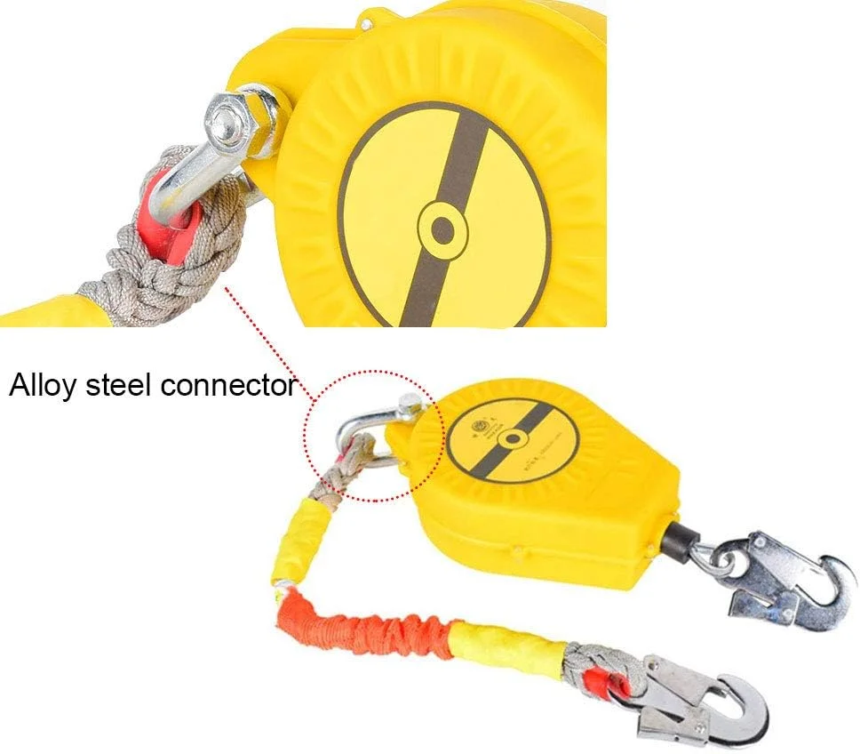 طناب نجات جمع شونده لبه دار، طناب ایمنی جمع شونده محافظت در برابر سقوط - SRL تک پا با قلاب خود قفل شونده، محافظ شخصی برای کار در ارتفاع