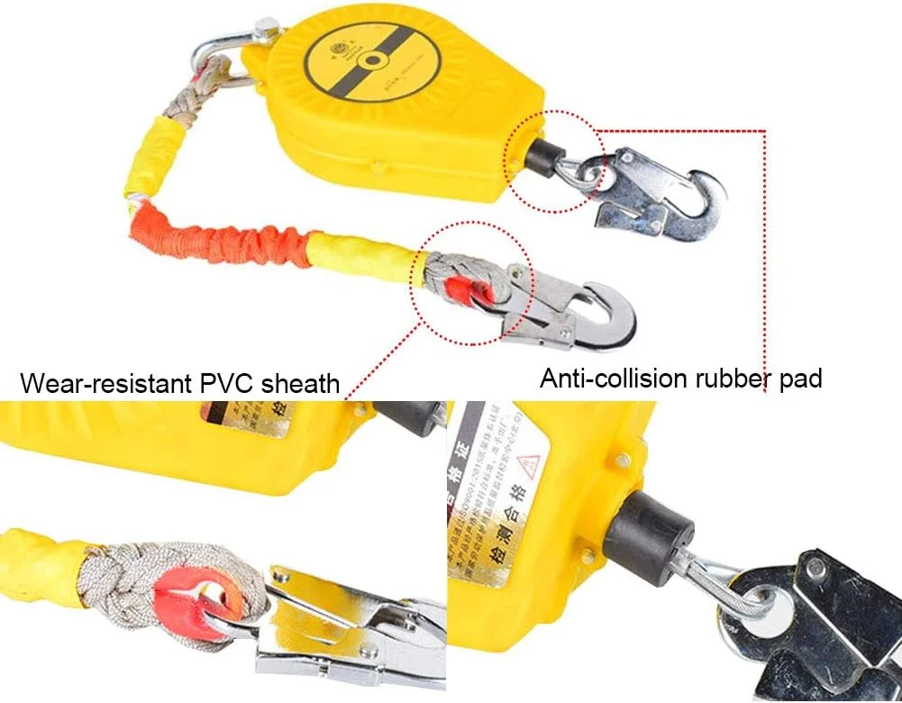طناب نجات جمع شونده لبه دار، طناب ایمنی جمع شونده محافظت در برابر سقوط - SRL تک پا با قلاب خود قفل شونده، محافظ شخصی برای کار در ارتفاع