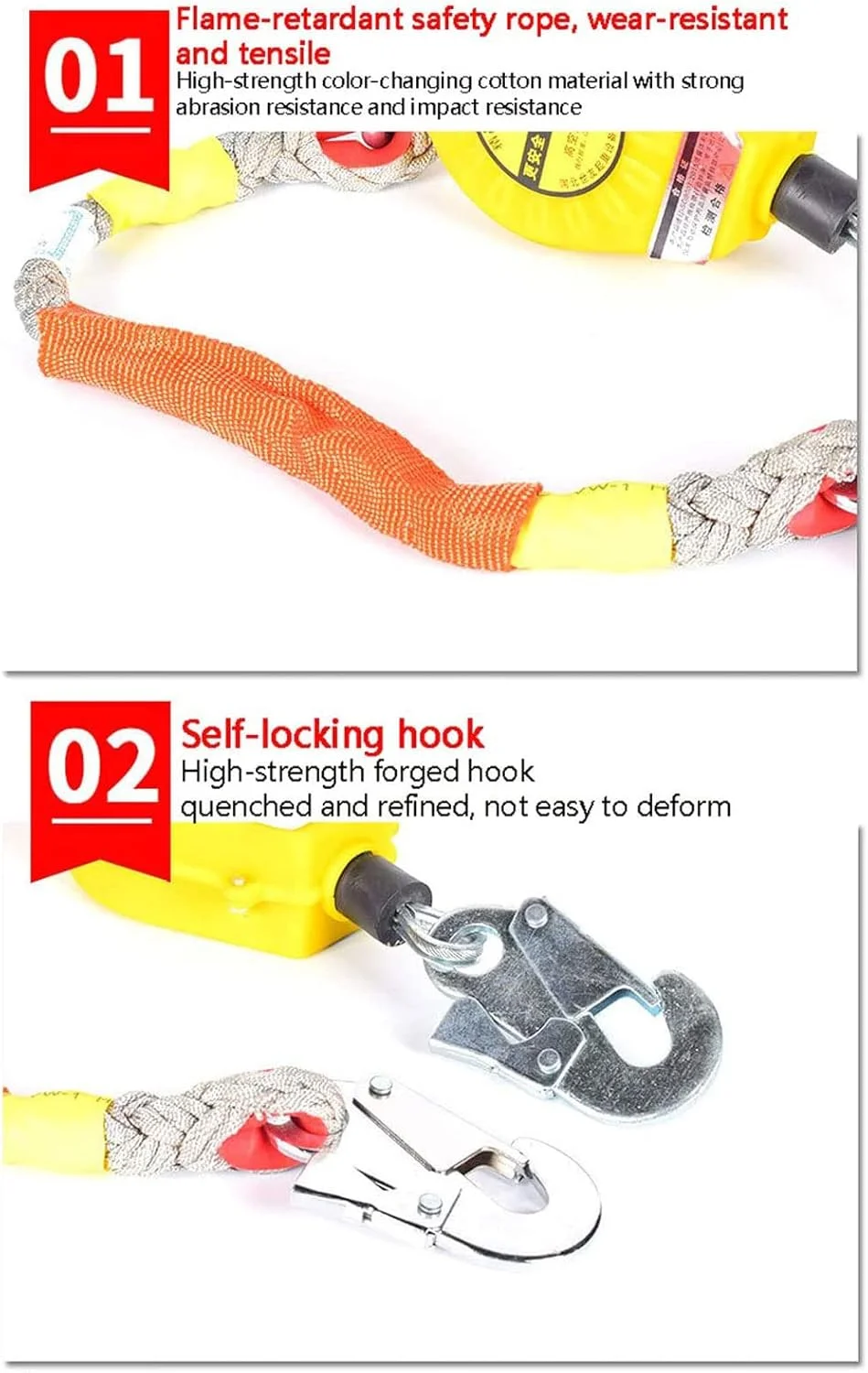 ابزار محافظت در برابر سقوط کابل جمع شونده با قلاب خود قفل شونده، طناب جمع شونده برای کار در ارتفاع، ساخت و ساز سقف، بار: 150 کیلوگرم