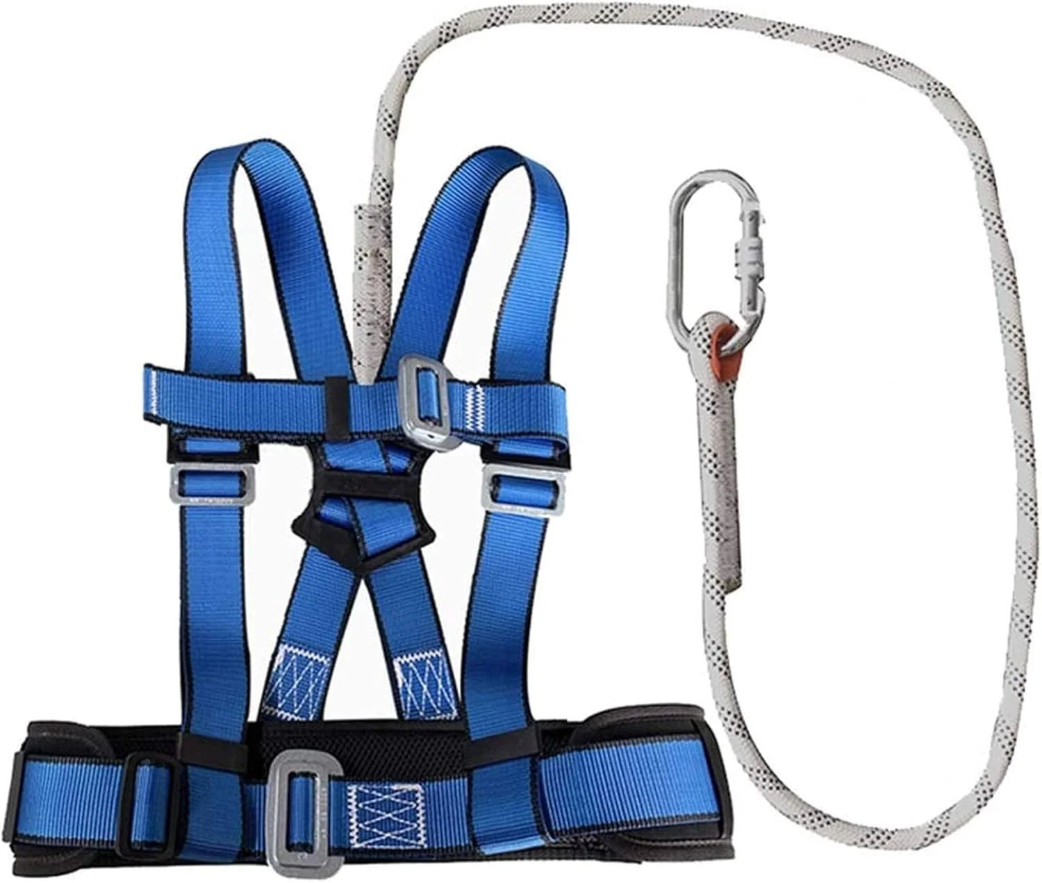 کیت ایمنی جلوگیری از سقوط، کمربند ایمنی نیم تنه با 5 نقطه قابل تنظیم برای محافظت از کمر، لوازم جانبی فولاد آلیاژی، مناسب برای کار در ارتفاع، صخره نوردی (آبی d) جالب