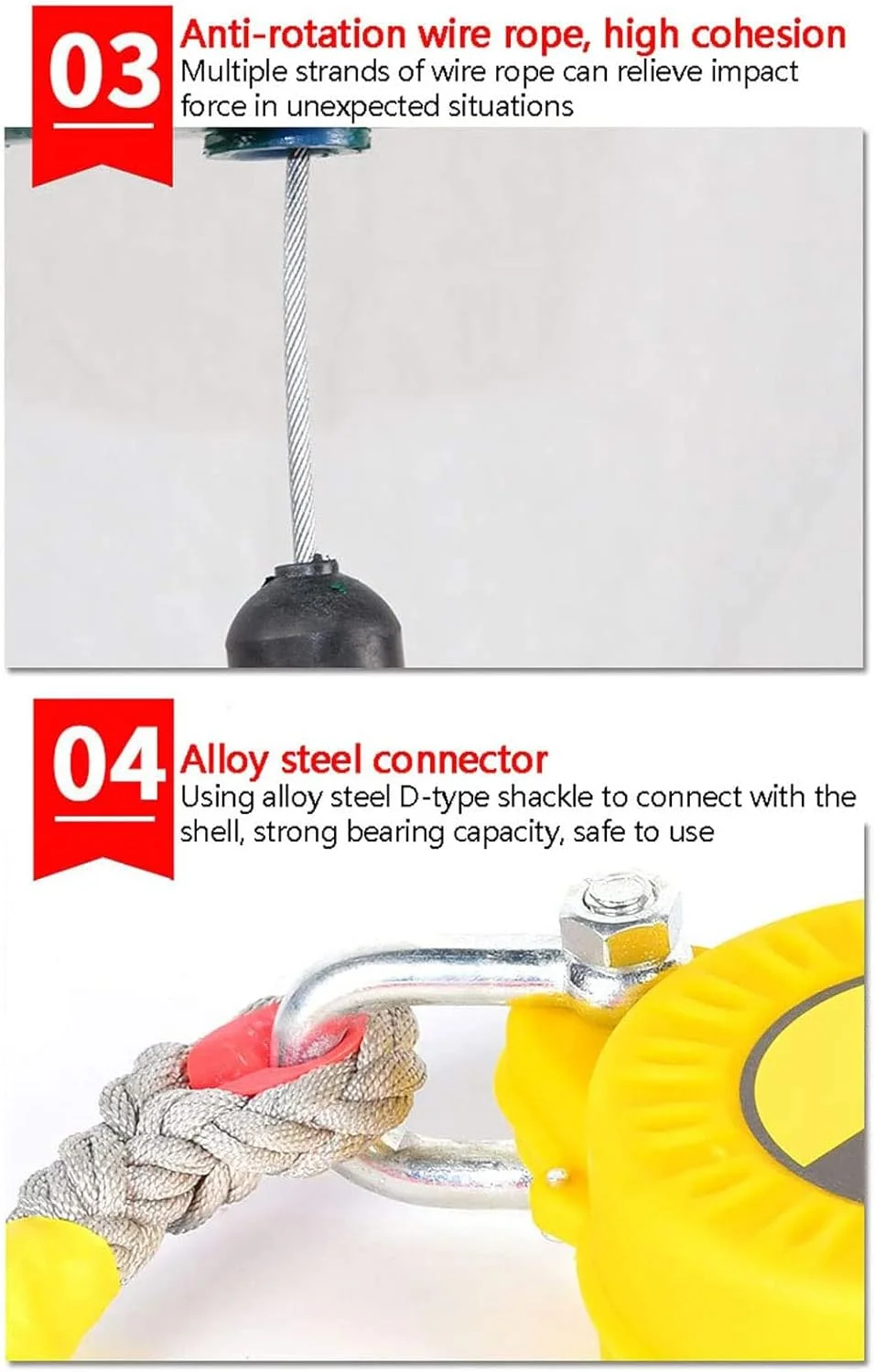 ابزار محافظت در برابر سقوط کابل جمع شونده با قلاب خود قفل شونده، طناب جمع شونده برای کار در ارتفاع، ساخت و ساز سقف، بار: 150 کیلوگرم