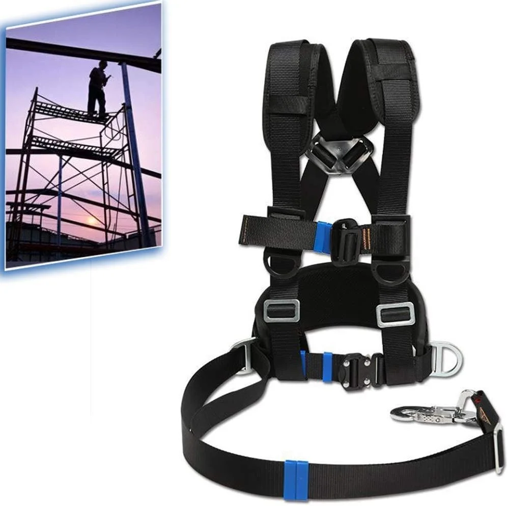 هارنس ایمنی سقوط، هارنس محافظت در برابر سقوط نیم تنه با 6 نقطه تنظیم، لوازم جانبی فولاد آلیاژی، پلی استر با مقاومت بالا، راحت و بادوام برای صخره نوردی و کار در ارتفاع (مشکی a)