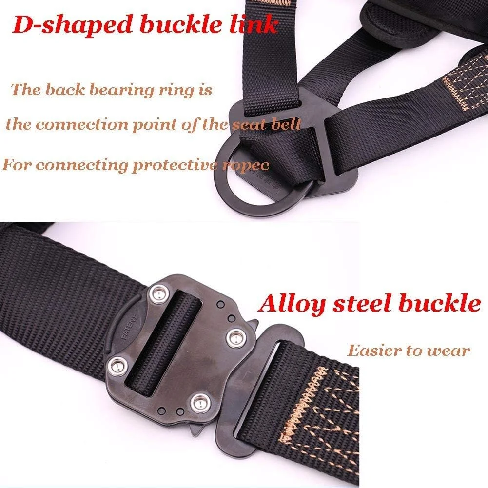 هارنس ایمنی سقوط، هارنس محافظت در برابر سقوط نیم تنه با 6 نقطه تنظیم، لوازم جانبی فولاد آلیاژی، پلی استر با مقاومت بالا، راحت و بادوام برای صخره نوردی و کار در ارتفاع (مشکی a)