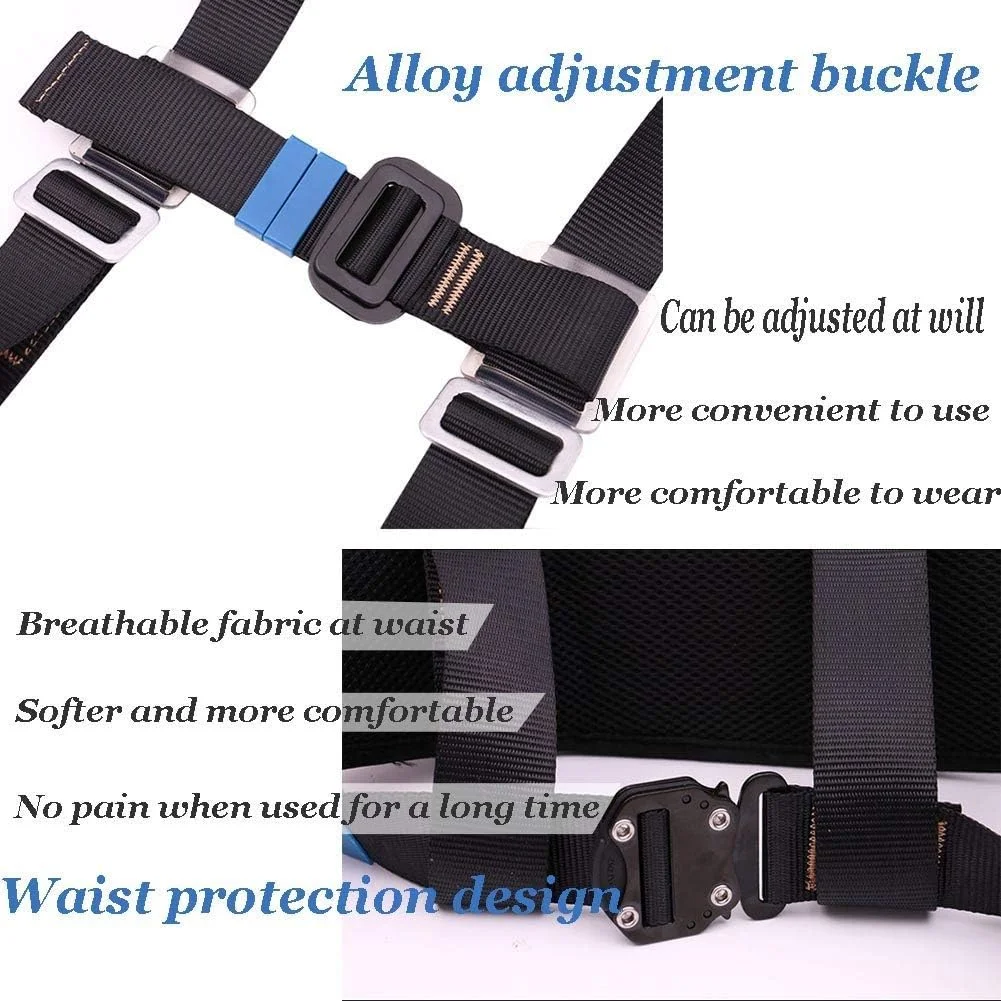 هارنس ایمنی سقوط، هارنس محافظت در برابر سقوط نیم تنه با 6 نقطه تنظیم، لوازم جانبی فولاد آلیاژی، پلی استر با مقاومت بالا، راحت و بادوام برای صخره نوردی و کار در ارتفاع (مشکی a)