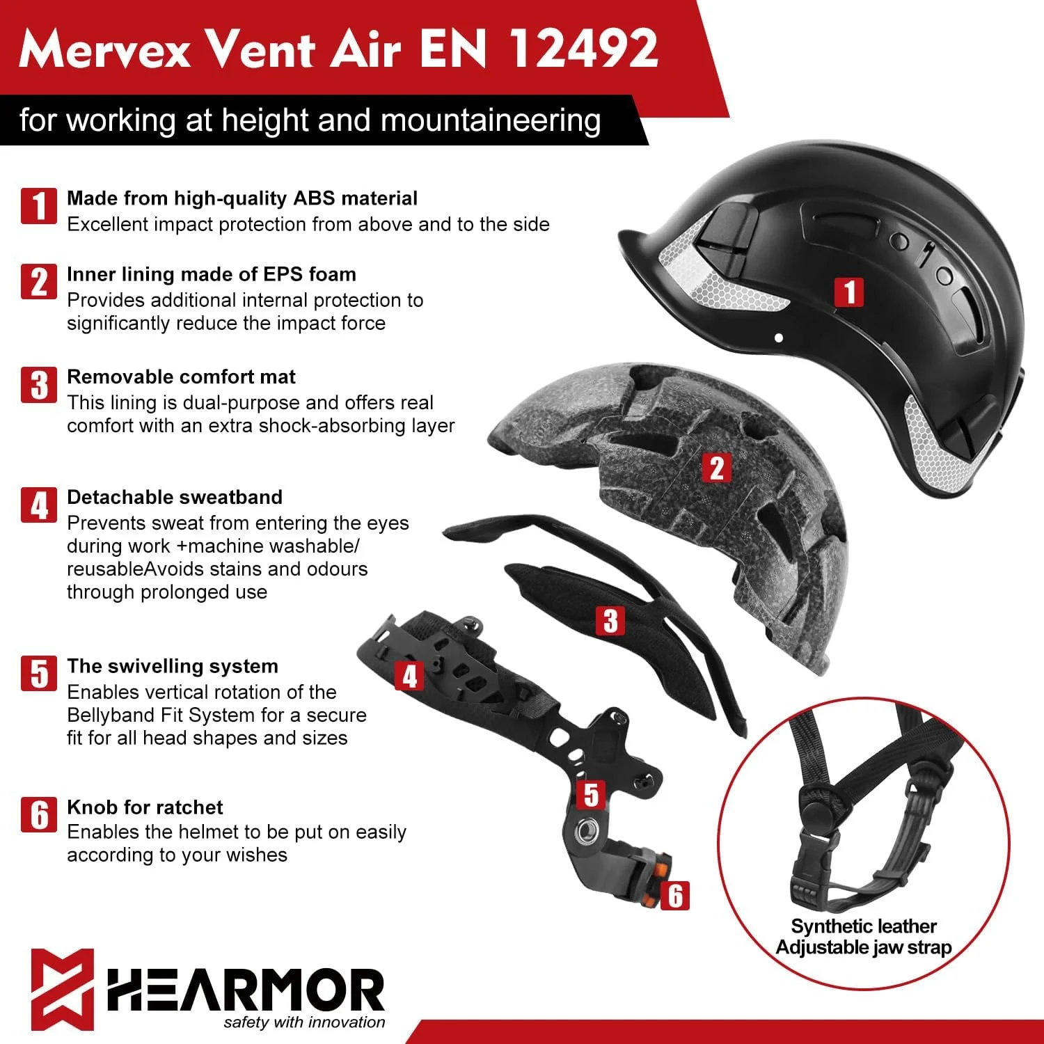 کلاه ایمنی صنعتی HEARMOR مناسب کار در ارتفاع، کلاه ساختمانی بزرگسال با محافظ شنوایی فعال، کلاه ایمنی محافظ ABS دارای گواهینامه EN12492، جذب شوک و مقاومت در برابر نفوذ EN397