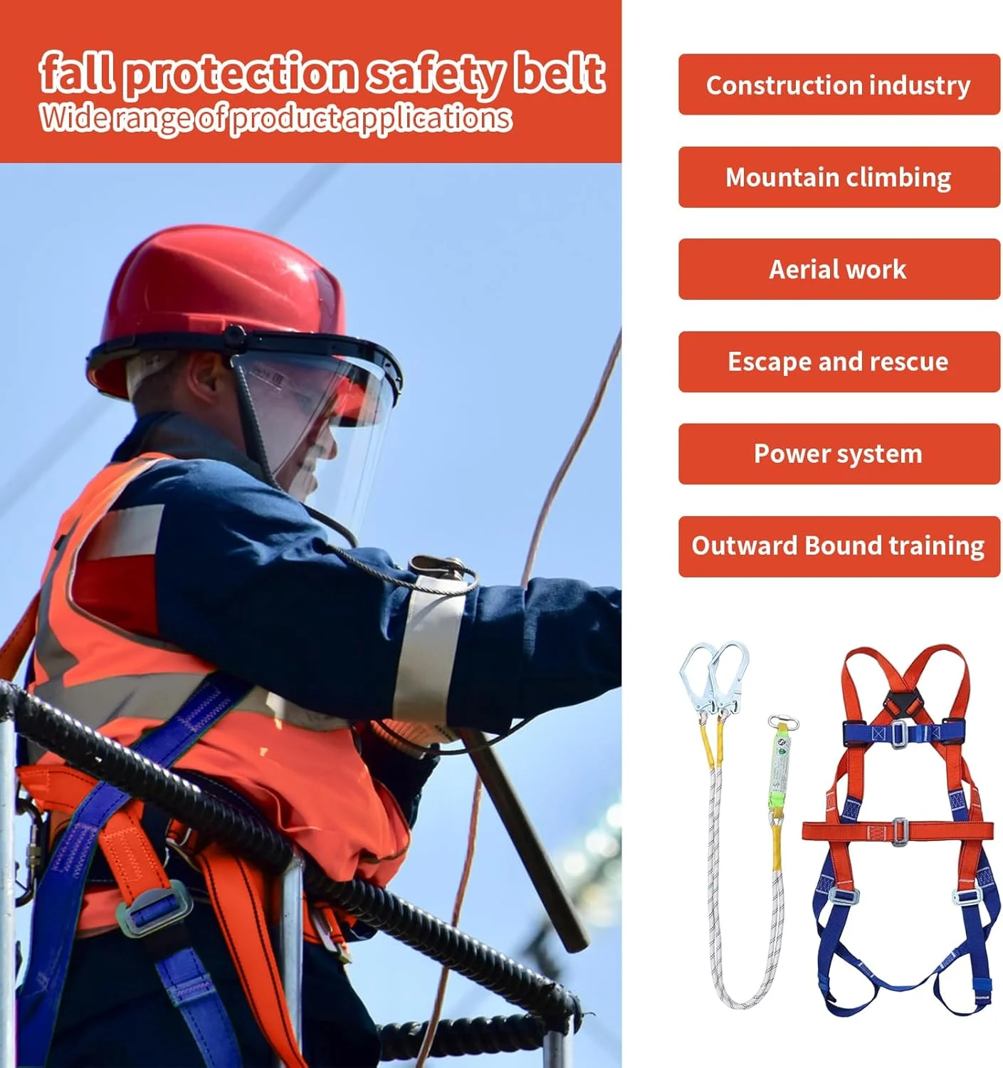 Construction Safety Harness - 5 Point Roofing Harness Full Body - Adjustable Shoulder Straps Flexible Equipment Lanyard Rope Gear for Roof Arborist Climbing Hunting Seguridad Construction Safety Harness - 5 Point Roofing Harness Full Body - Adjustable Shoulder Straps Flexible Equipment Lanyard Rope Gear for Roof Arborist Climbing Hunting Seguridad