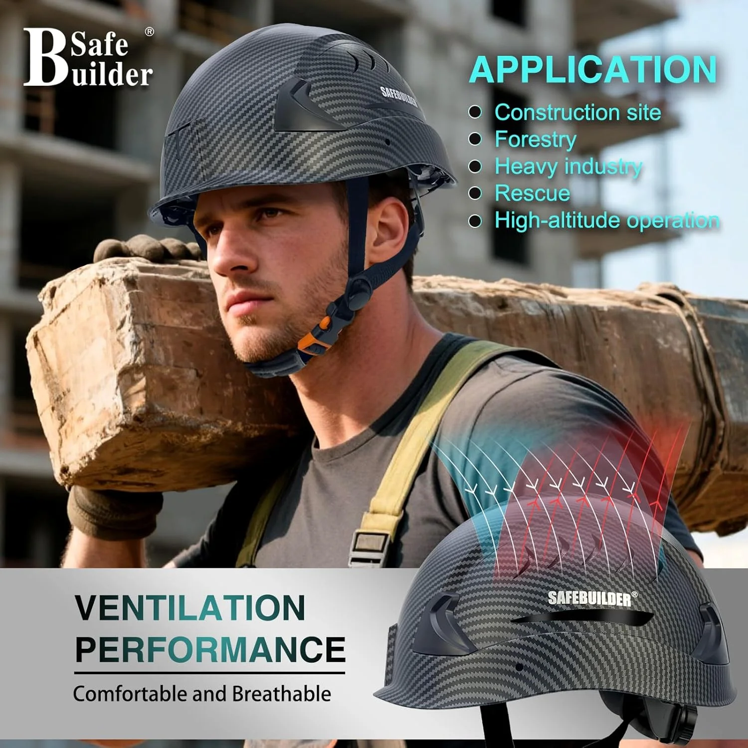 SAFEBUILDER G2C Safety Helmet ANSI Type 2 Class C Hard Hats Vented EPS Liner Lightweight for Construction Work at Height Rescue Industrial OSHA