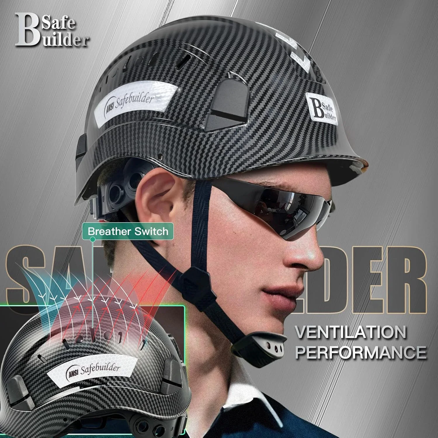 SAFEBUILDER CR06X Industrial Safety Helmet ABS Hard Hat Vented Hardhats Carbon Fiber Pattern Construction Work Head Protection for Men Certified ANSI/ISEA Z89.1 SAFEBUILDER CR06X Industrial Safety Helmet ABS Hard Hat Vented Hardhats Carbon Fiber Pattern Construction Work Head Protection for Men Certified ANSI/ISEA Z89.1