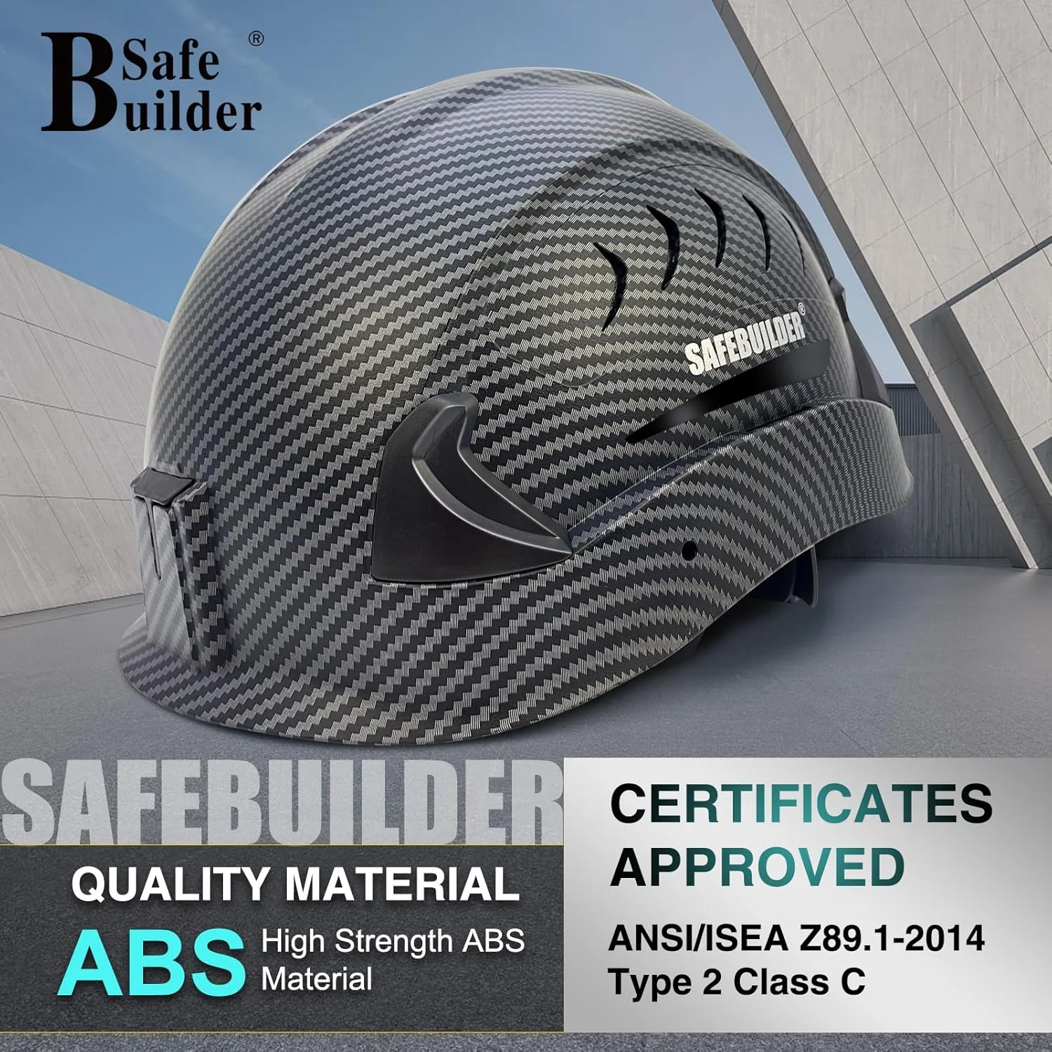 SAFEBUILDER G2C Safety Helmet ANSI Type 2 Class C Hard Hats Vented EPS Liner Lightweight for Construction Work at Height Rescue Industrial OSHA