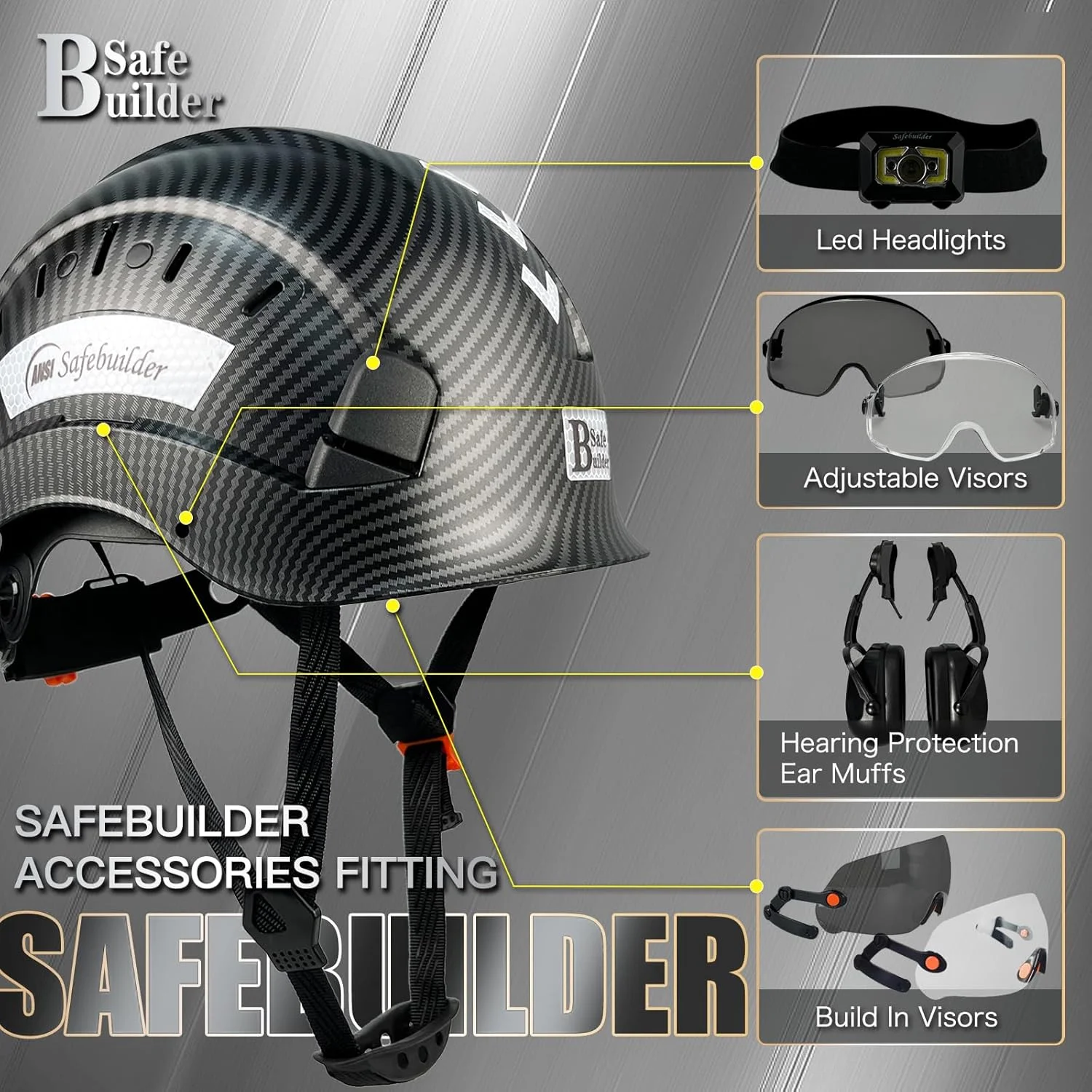 SAFEBUILDER CR06X Industrial Safety Helmet ABS Hard Hat Vented Hardhats Carbon Fiber Pattern Construction Work Head Protection for Men Certified ANSI/ISEA Z89.1 SAFEBUILDER CR06X Industrial Safety Helmet ABS Hard Hat Vented Hardhats Carbon Fiber Pattern Construction Work Head Protection for Men Certified ANSI/ISEA Z89.1