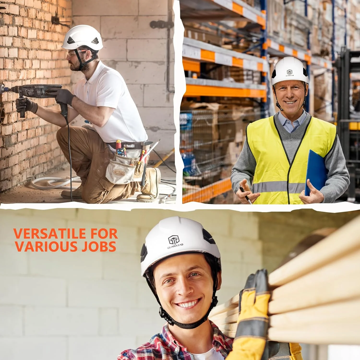 کلاه ایمنی سفید GUARDLEAD ABS مناسب کار در ارتفاع، دارای دریچه هوا و هدبند قابل تنظیم، کلاه ایمنی سبک وزن برای ایمنی و محافظت