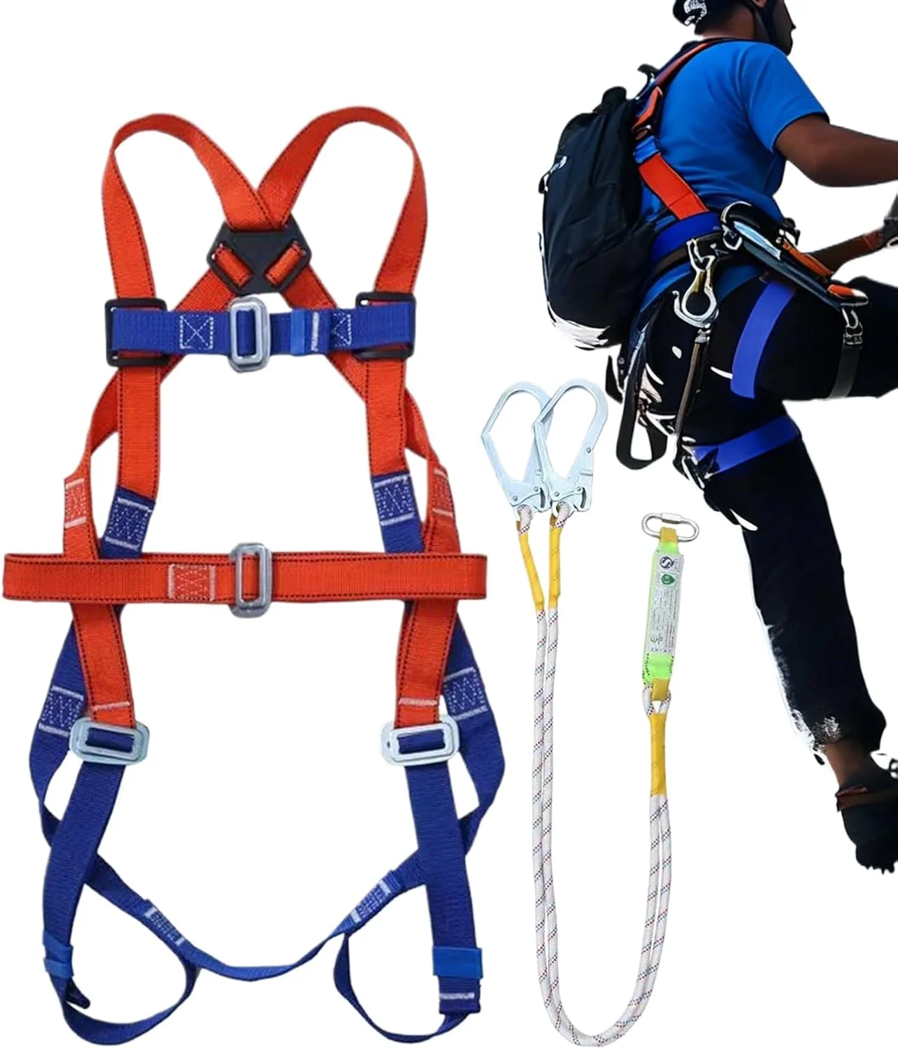 Construction Safety Harness - 5 Point Roofing Harness Full Body - Adjustable Shoulder Straps Flexible Equipment Lanyard Rope Gear for Roof Arborist Climbing Hunting Seguridad Construction Safety Harness - 5 Point Roofing Harness Full Body - Adjustable Shoulder Straps Flexible Equipment Lanyard Rope Gear for Roof Arborist Climbing Hunting Seguridad