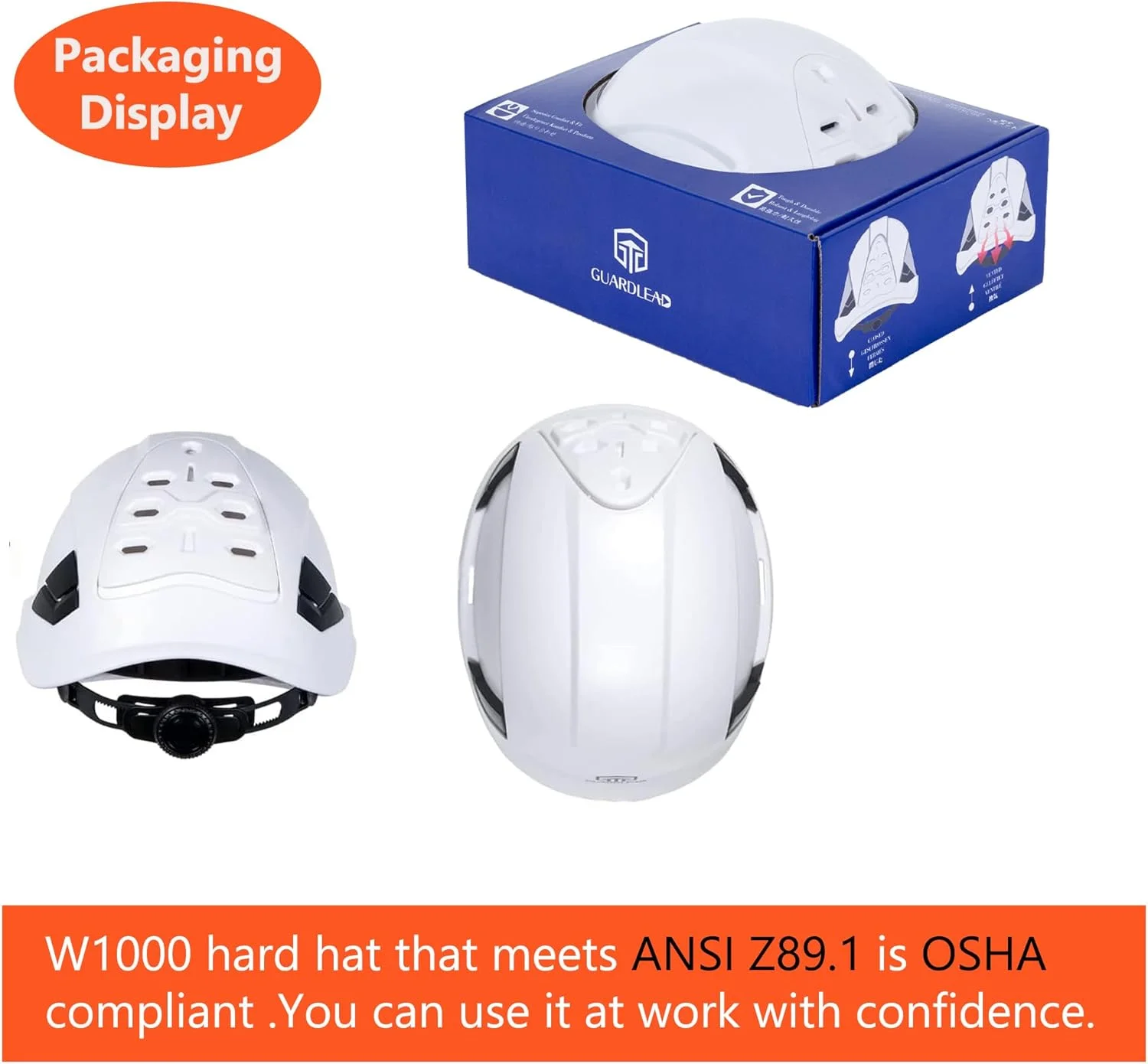 کلاه ایمنی سفید GUARDLEAD ABS مناسب کار در ارتفاع، دارای دریچه هوا و هدبند قابل تنظیم، کلاه ایمنی سبک وزن برای ایمنی و محافظت